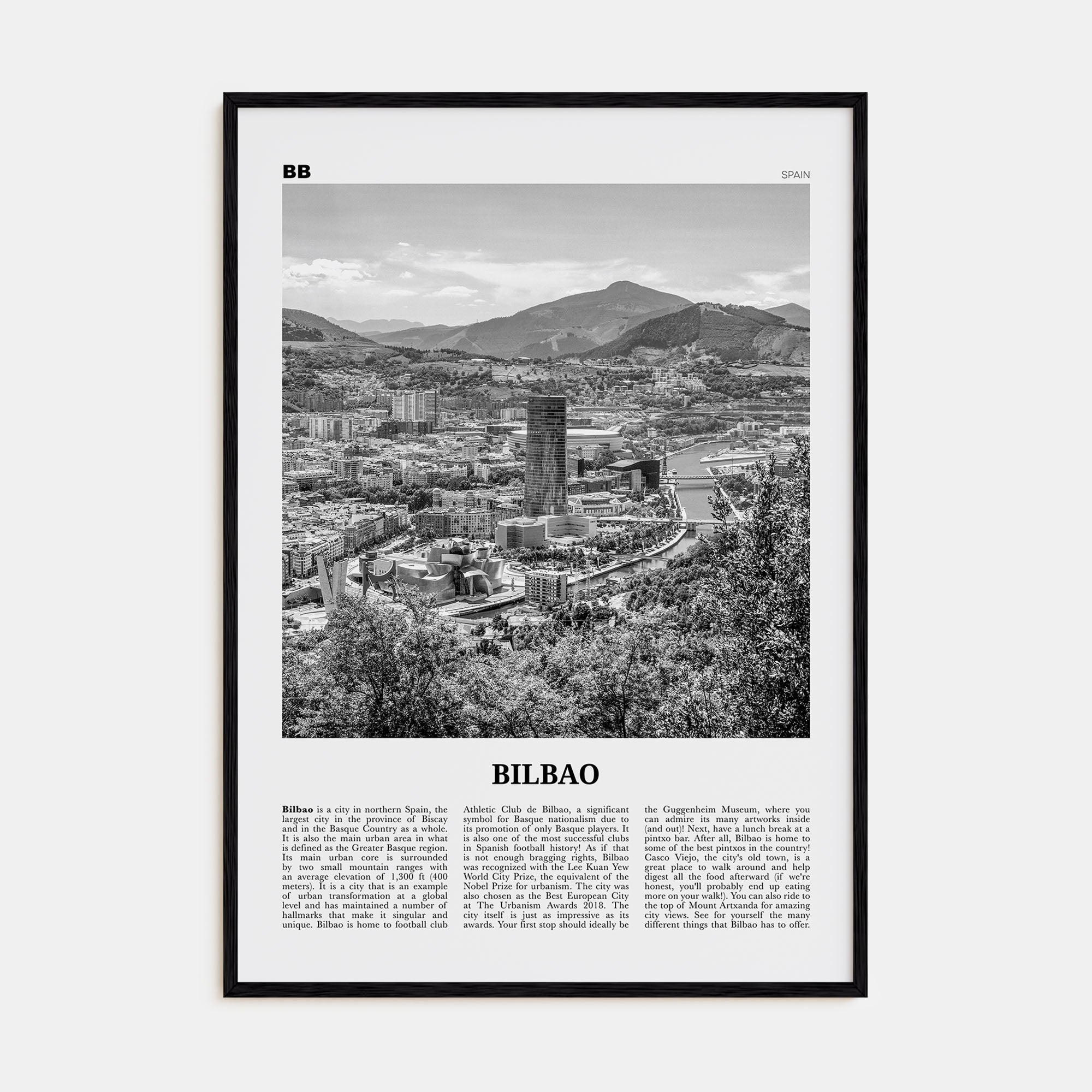 Bilbao Travel B&W Poster