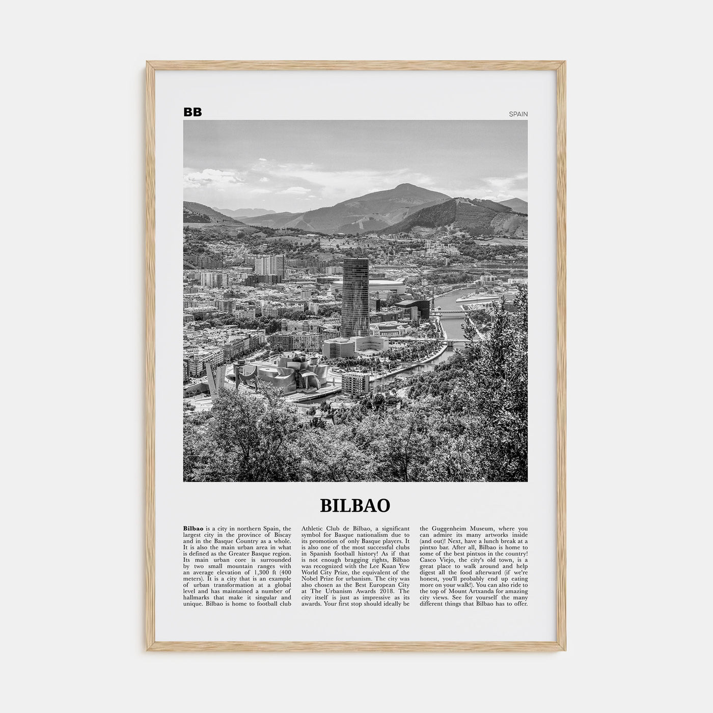 Bilbao Travel B&W Poster