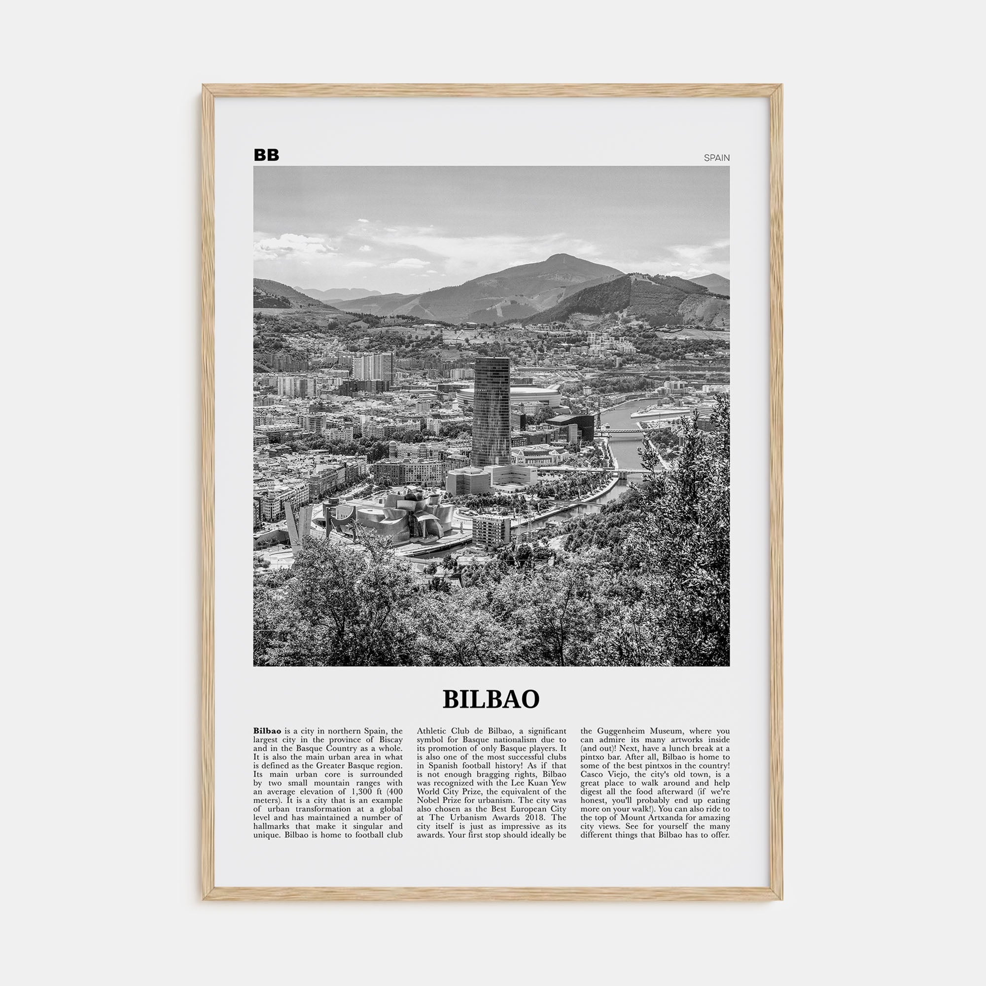 Bilbao Travel B&W Poster