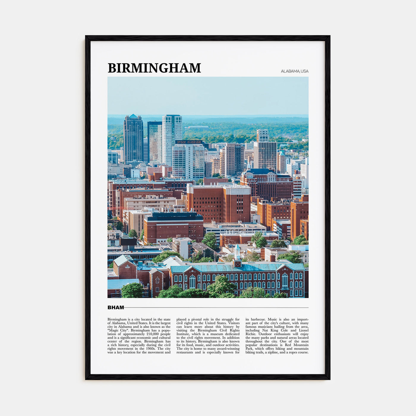 Birmingham, Alabama Travel Color Poster