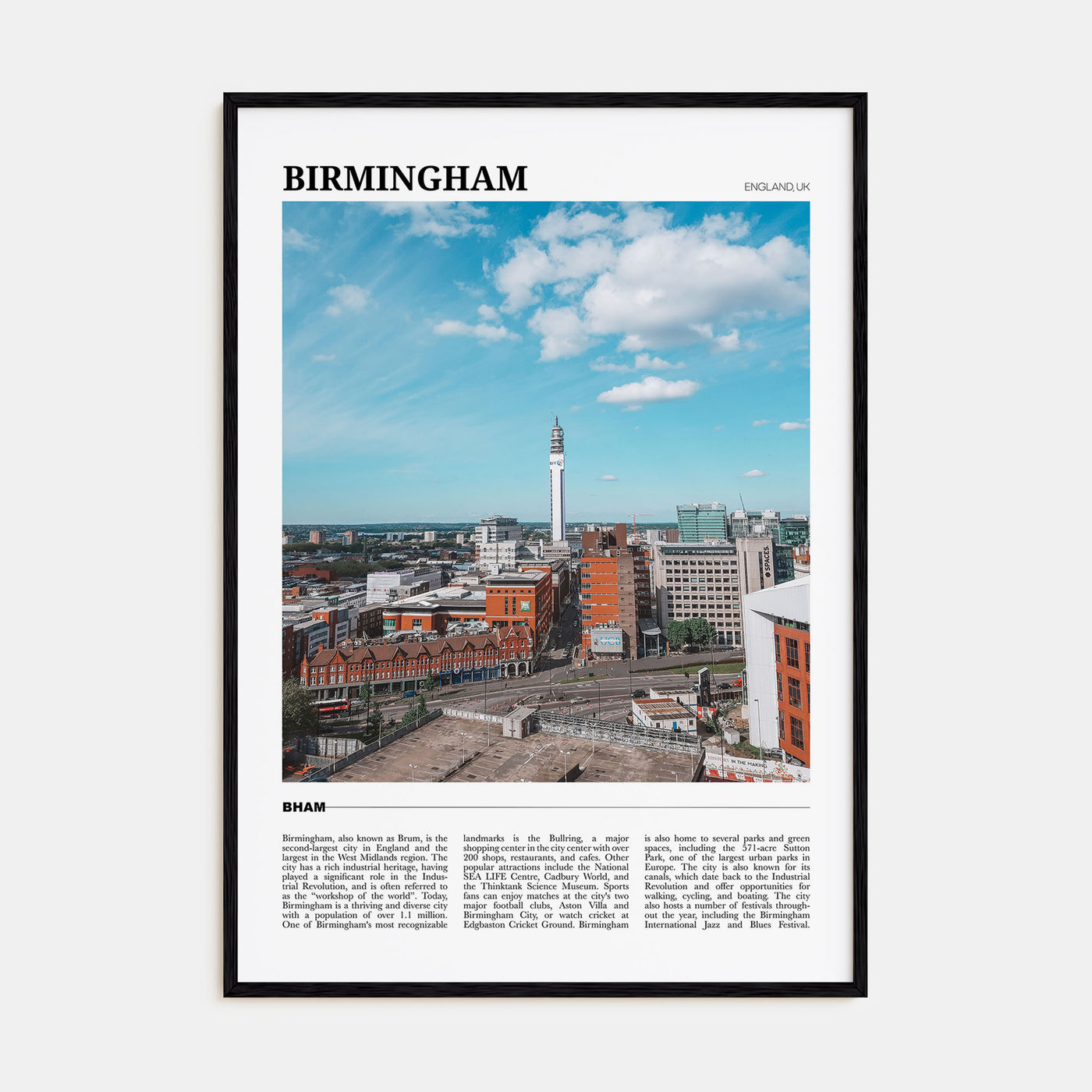 Birmingham, England Travel Color Poster