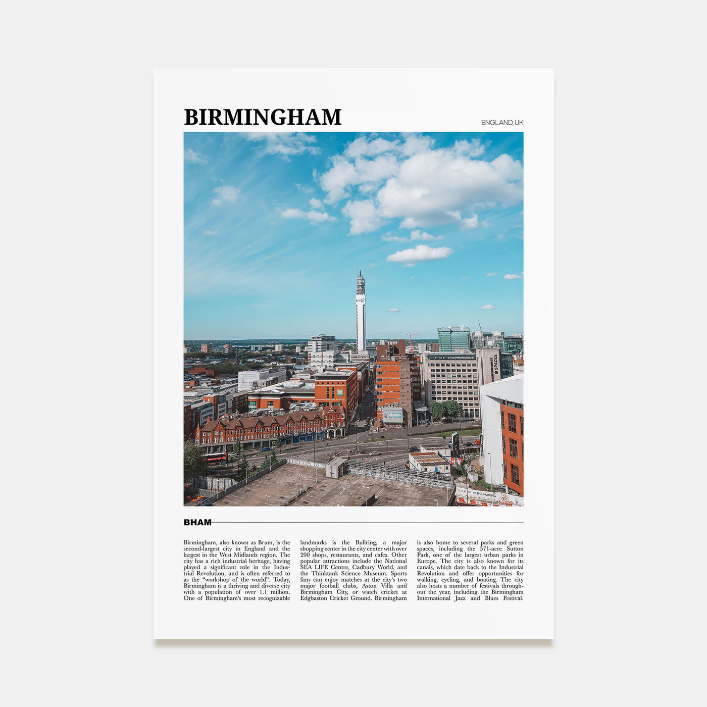 Birmingham, England Travel Color Poster