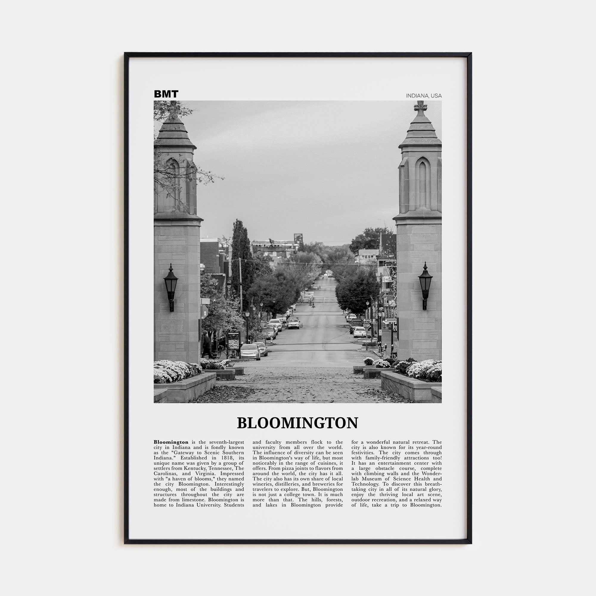 Bloomington Travel B&W Poster