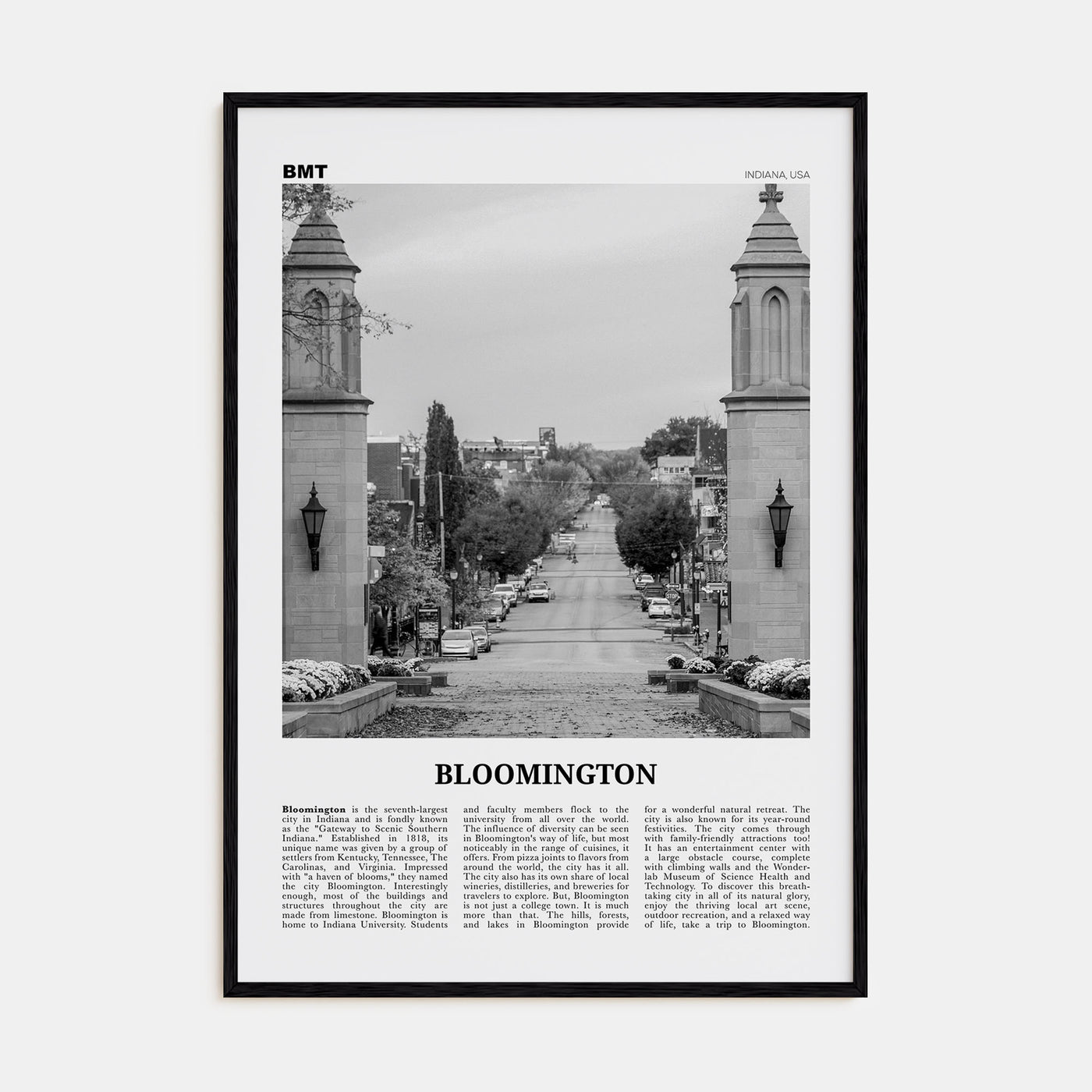 Bloomington Travel B&W Poster