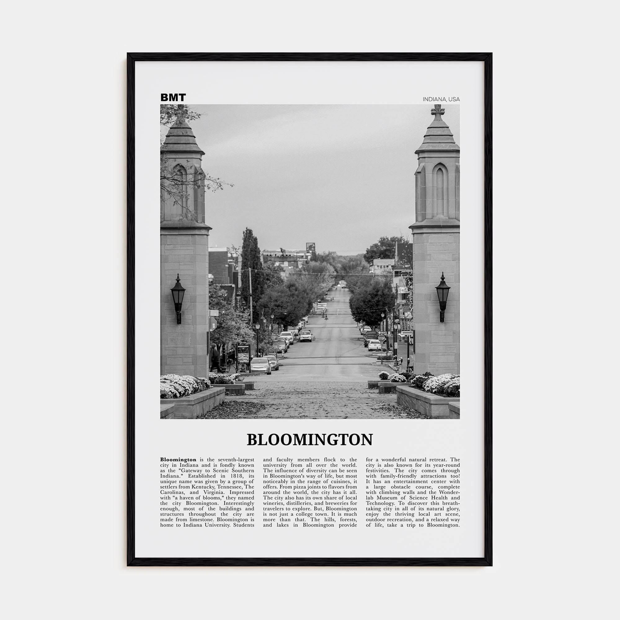 Bloomington Travel B&W Poster