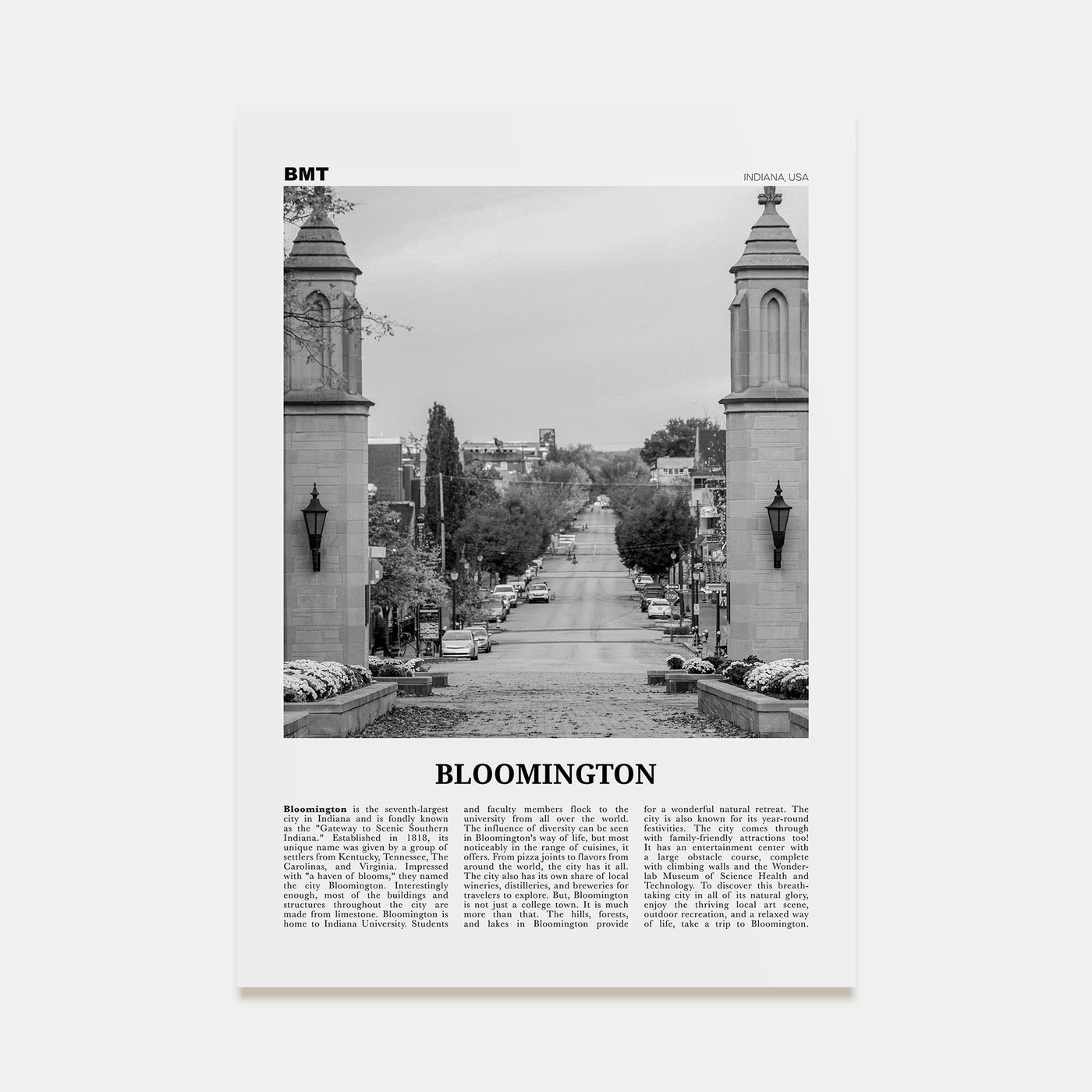 Bloomington Travel B&W Poster