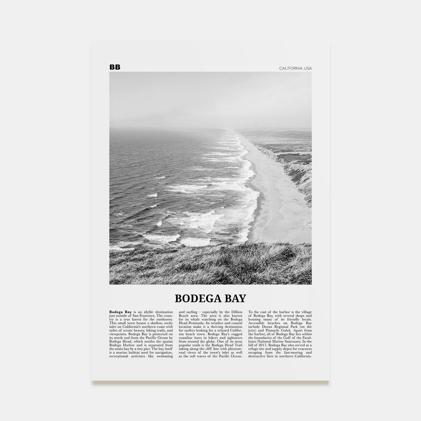 Bodega Bay Travel B&W Poster
