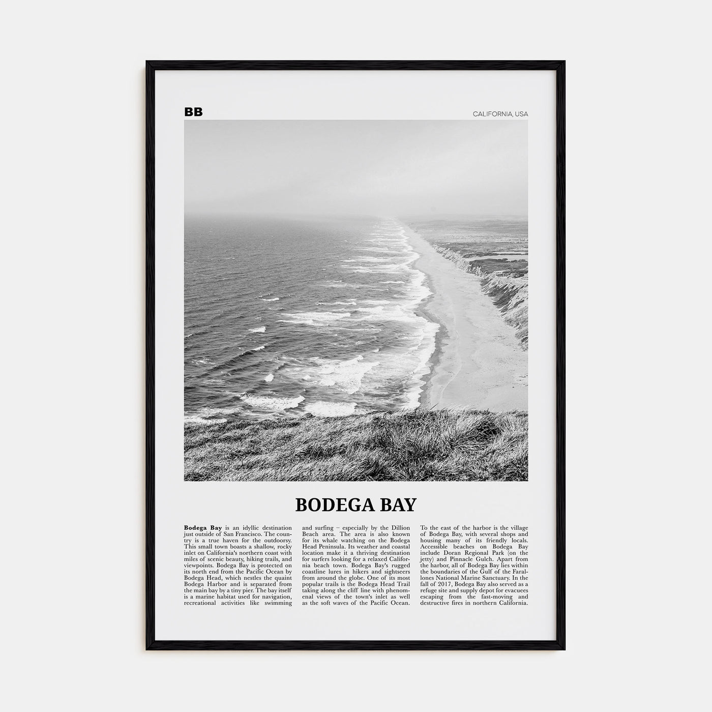Bodega Bay Travel B&W Poster