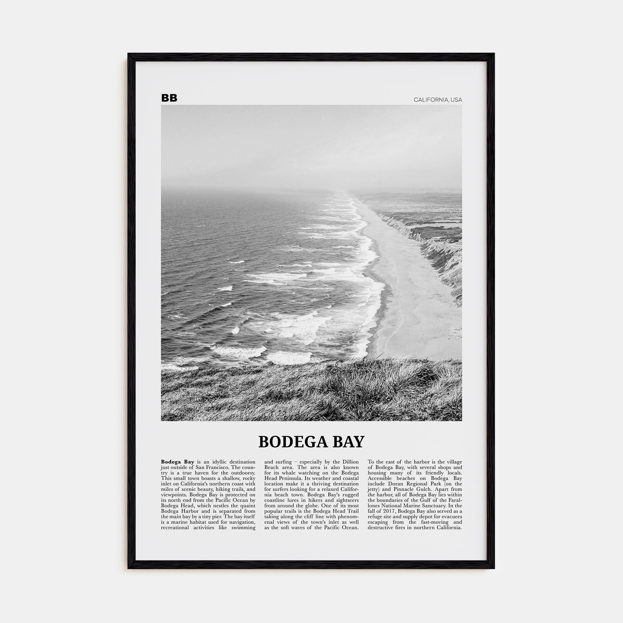 Bodega Bay Travel B&W Poster