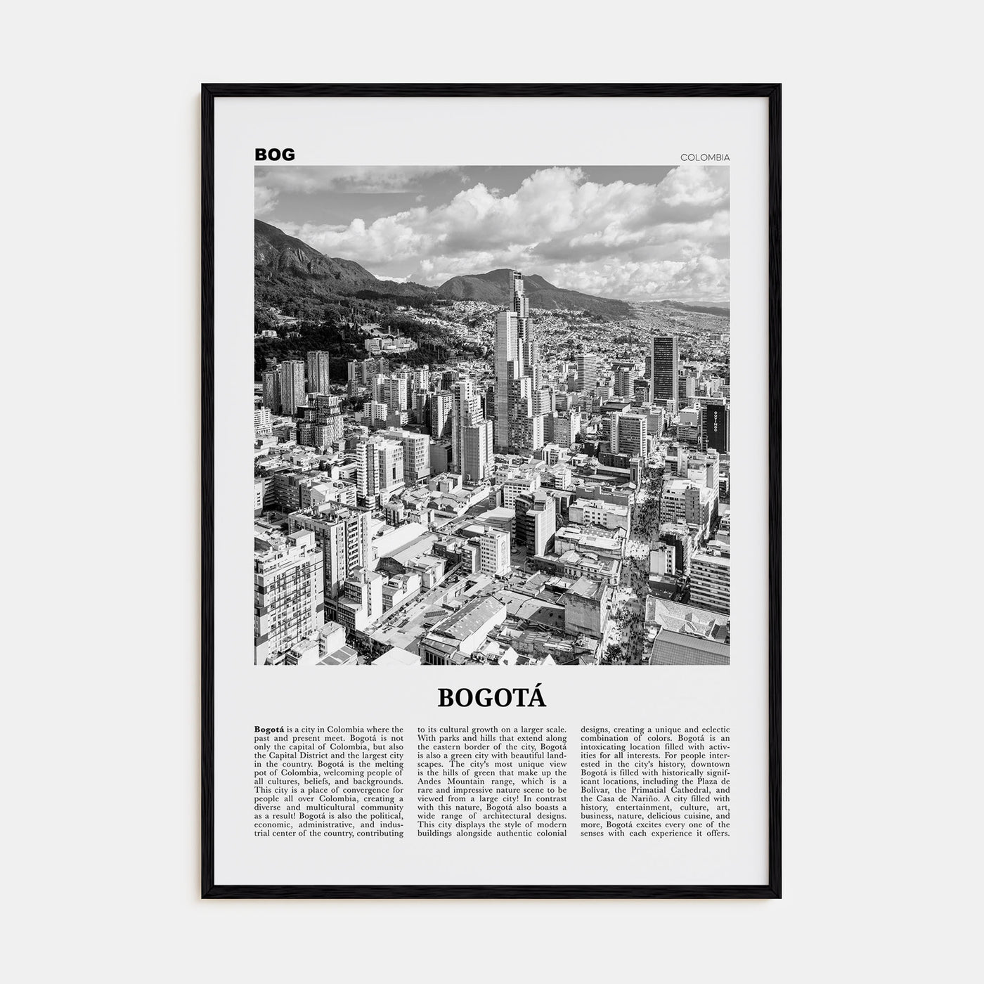 Bogotá Travel B&W No 1 Poster
