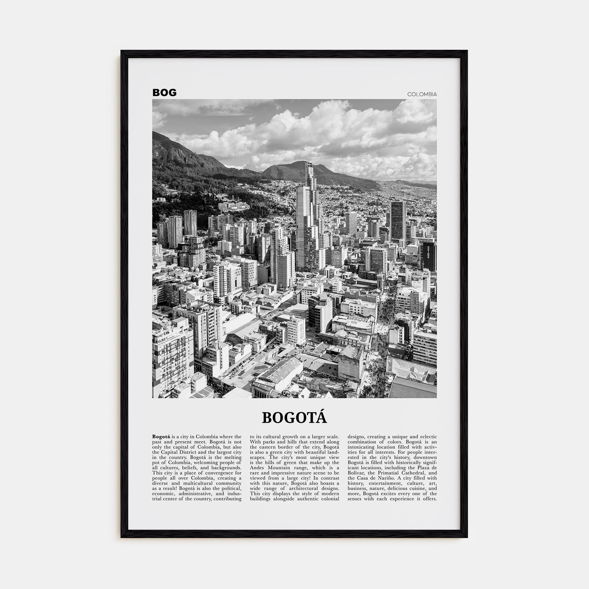 Bogotá Travel B&W No 1 Poster