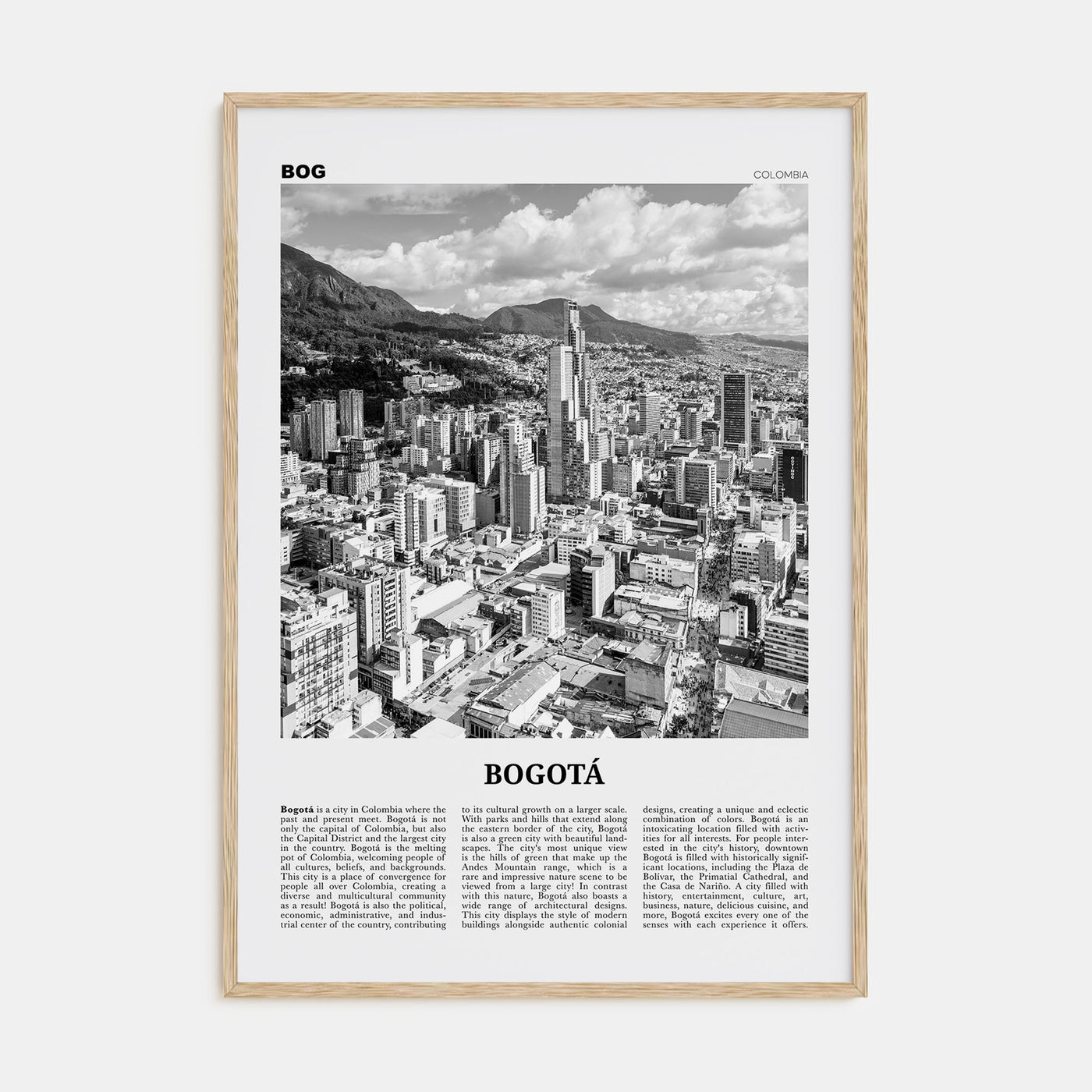 Bogotá Travel B&W No 1 Poster