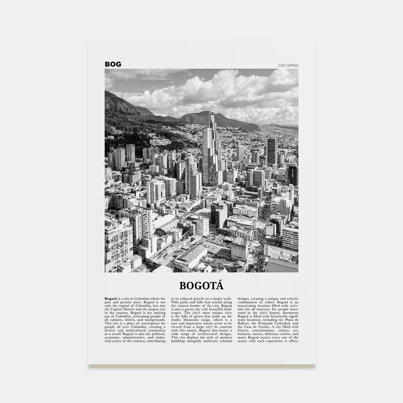 Bogotá Travel B&W No 1 Poster