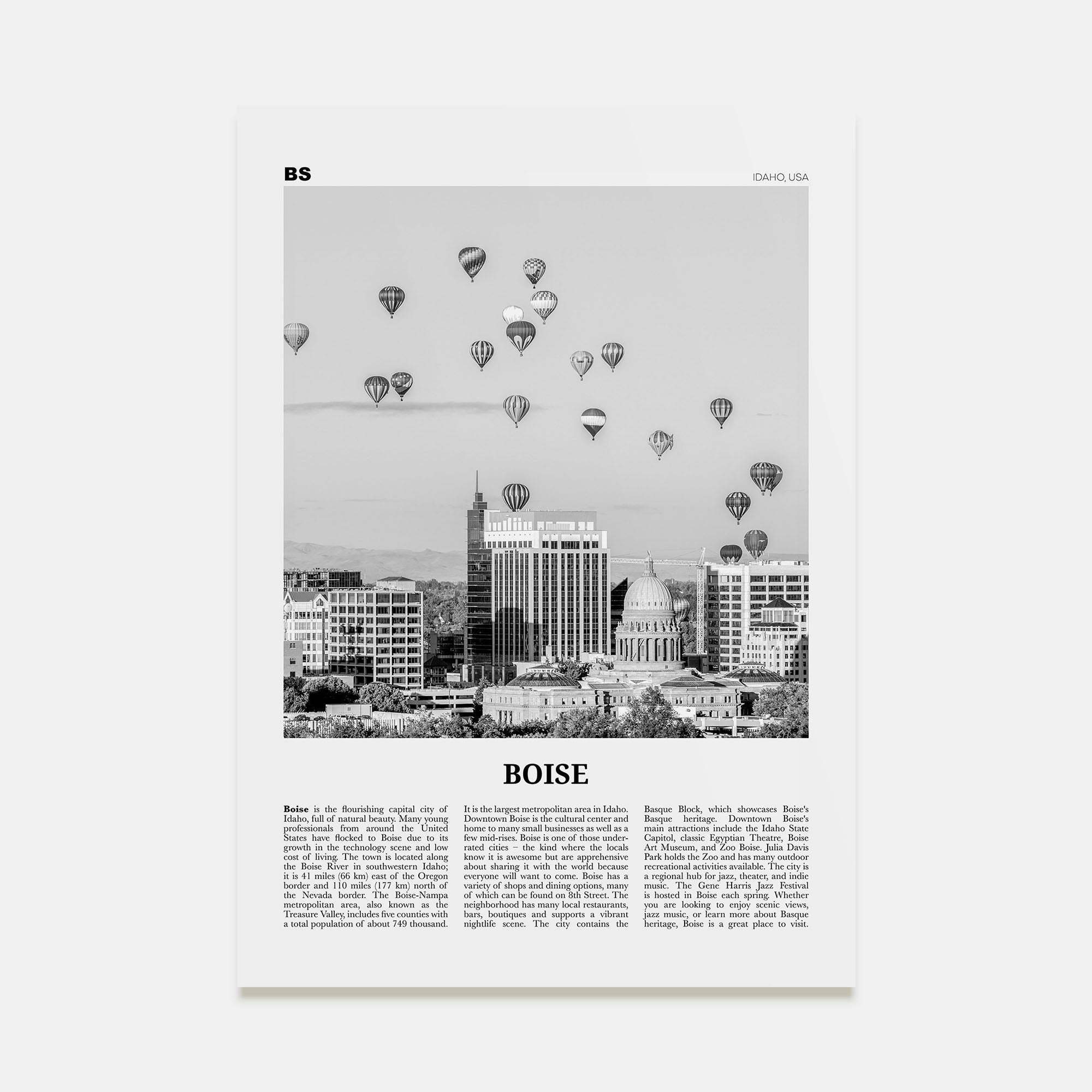 Boise Travel B&W No 1 Poster