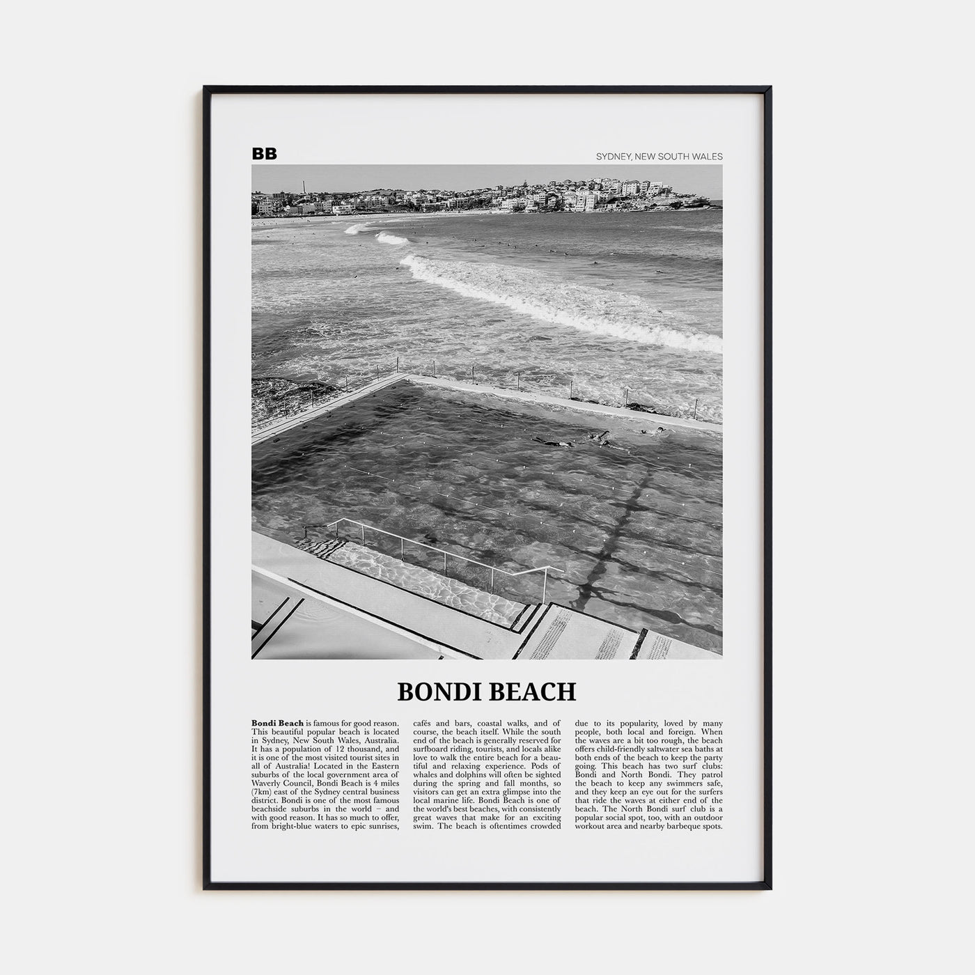 Bondi Beach Travel B&W No 1 Poster