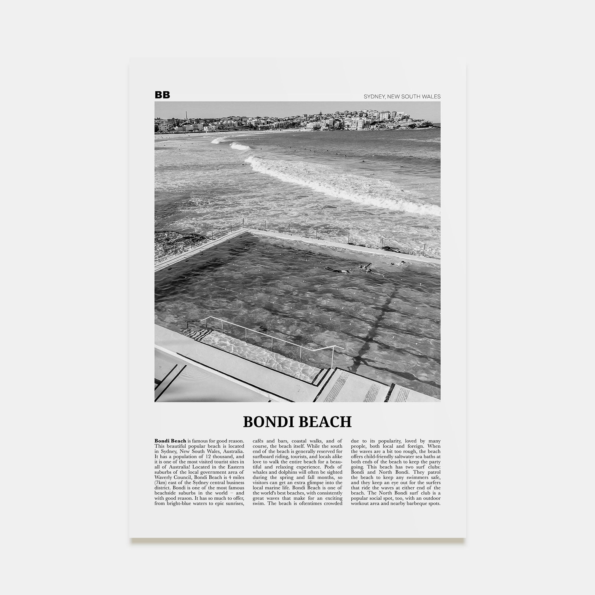 Bondi Beach Travel B&W No 1 Poster