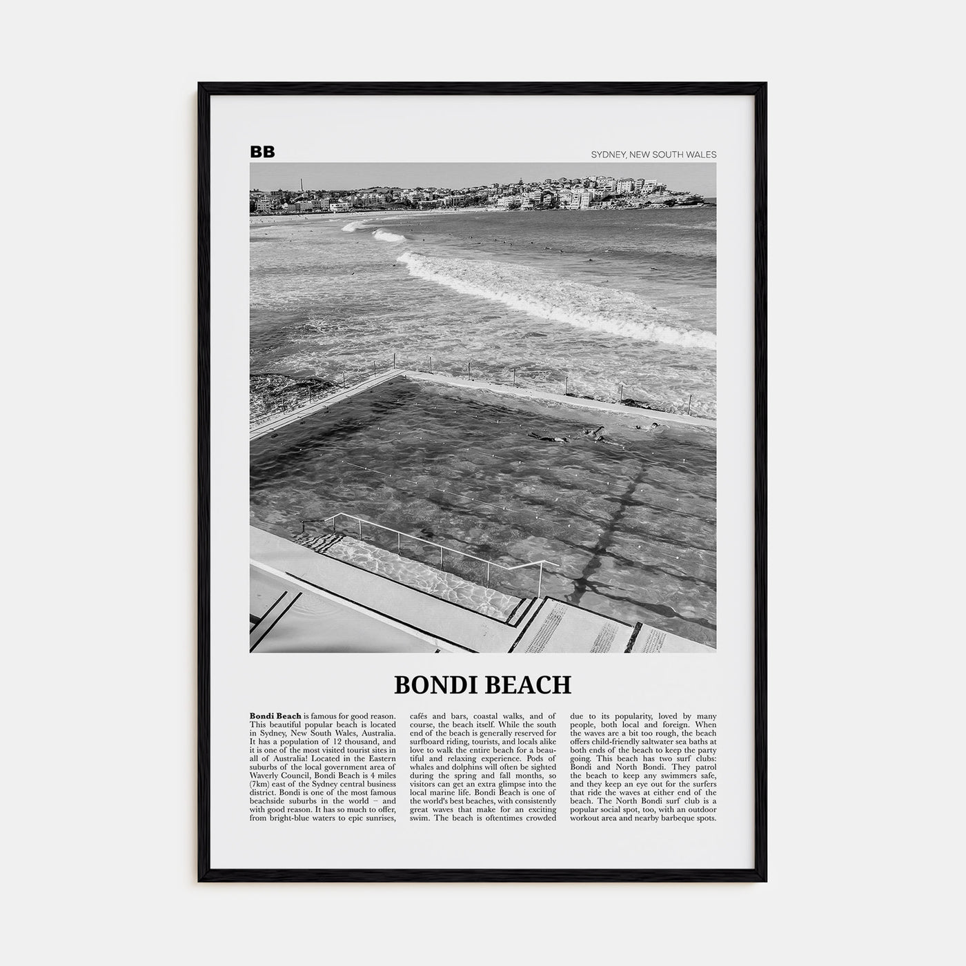 Bondi Beach Travel B&W No 1 Poster