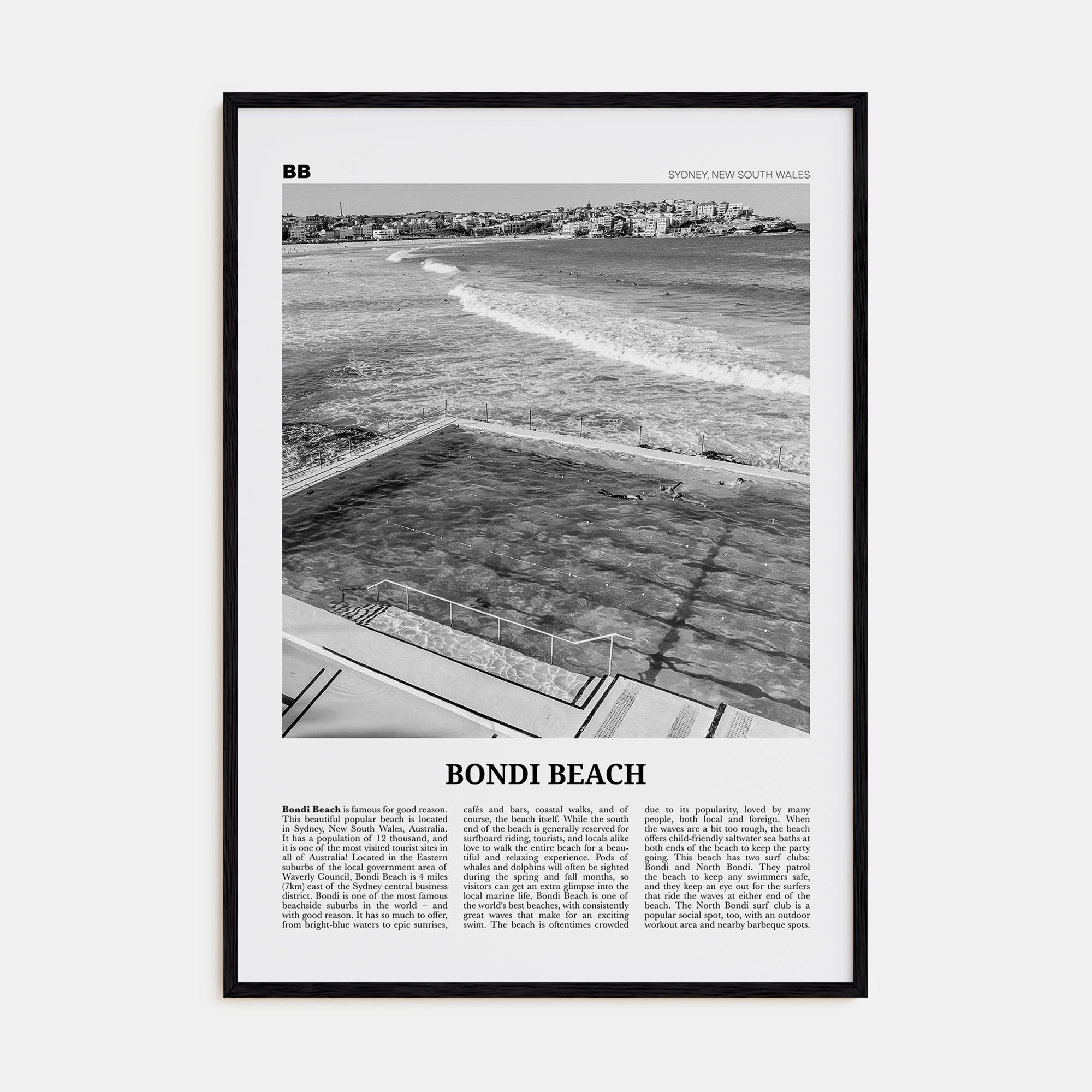 Bondi Beach Travel B&W No 1 Poster