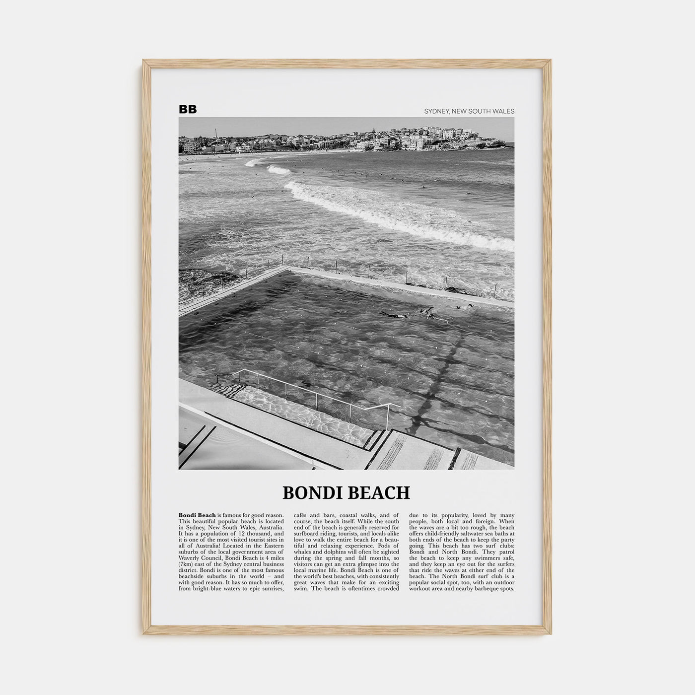 Bondi Beach Travel B&W No 1 Poster