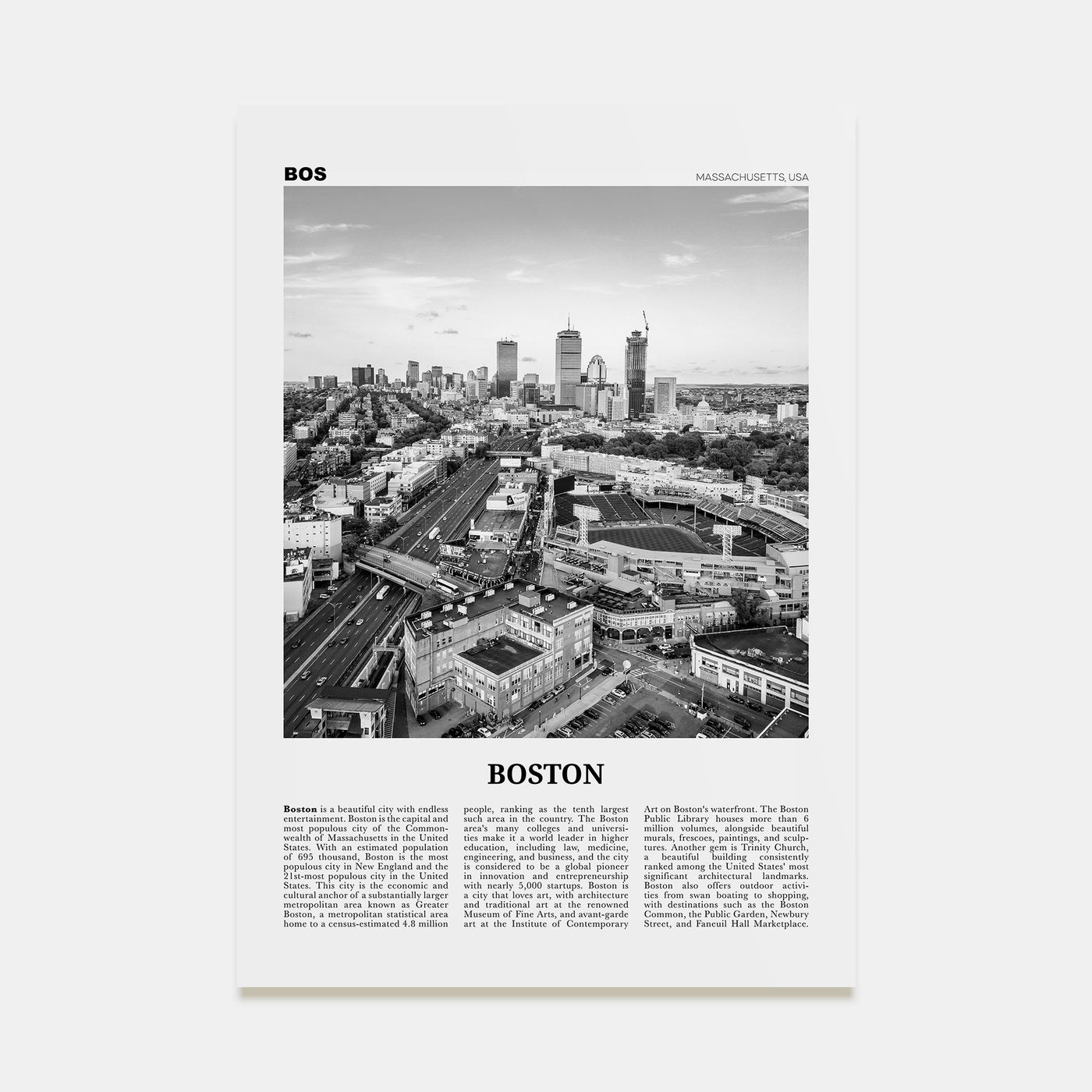 Boston Travel B&W No 3 Poster