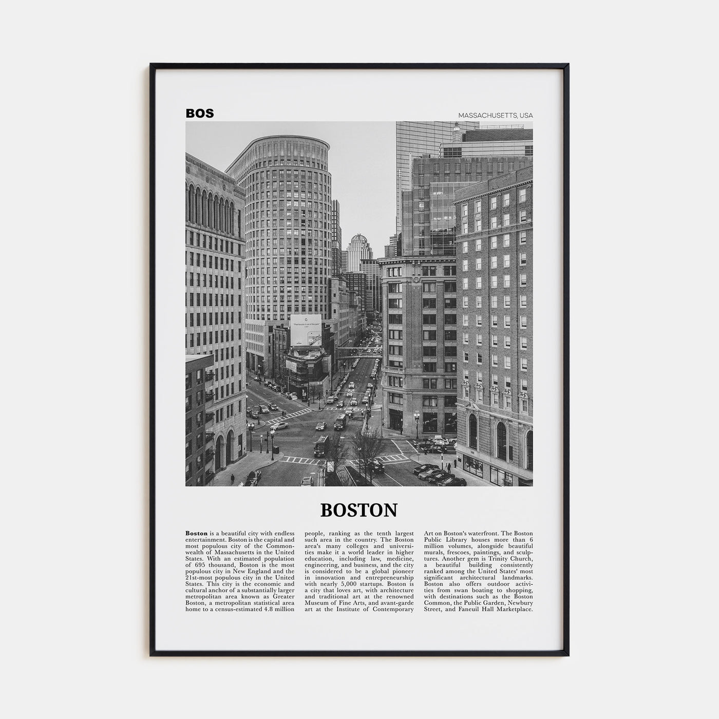 Boston Travel B&W No 4 Poster