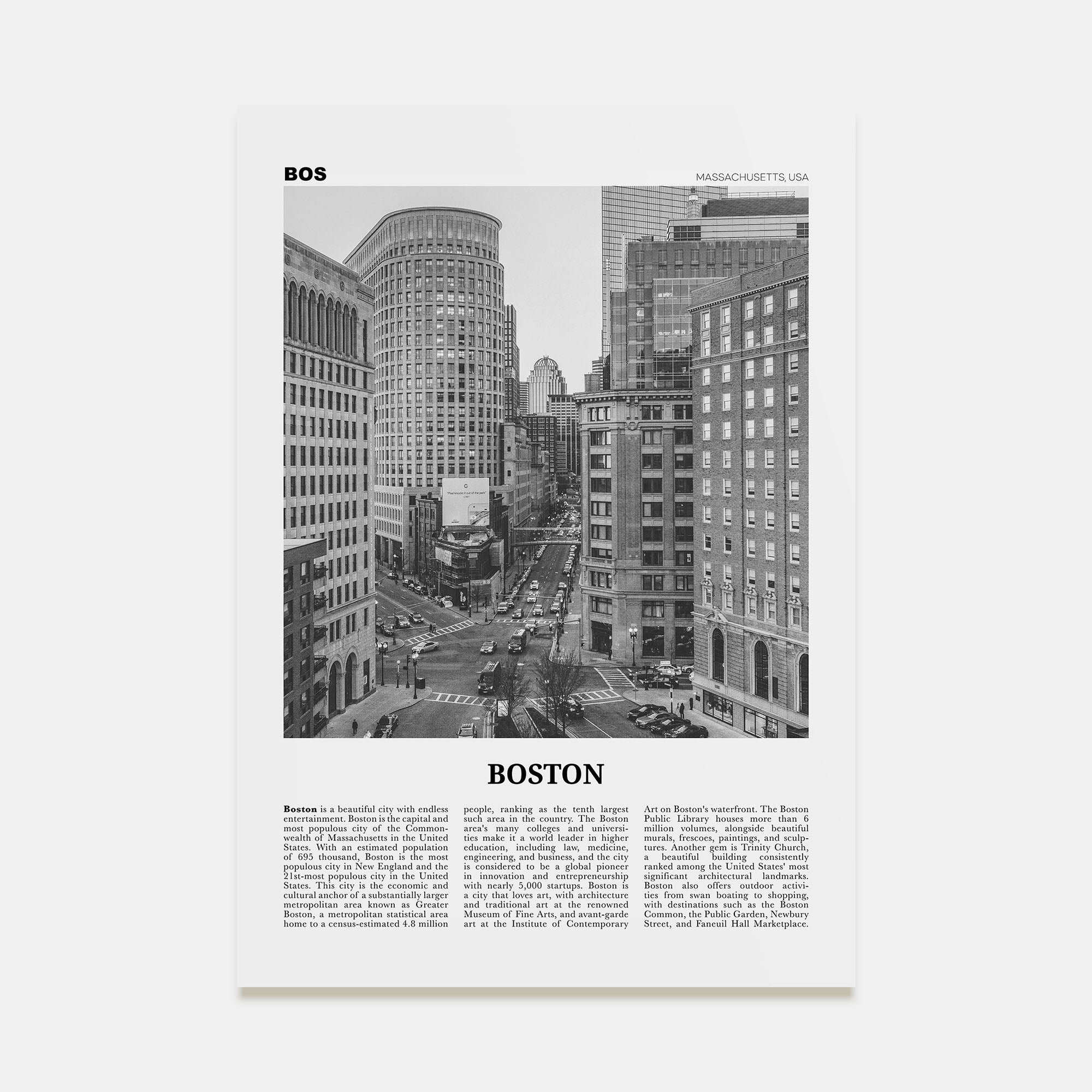Boston Travel B&W No 4 Poster