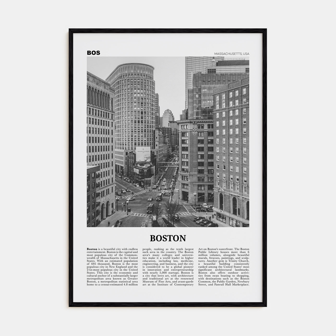 Boston Travel B&W No 4 Poster