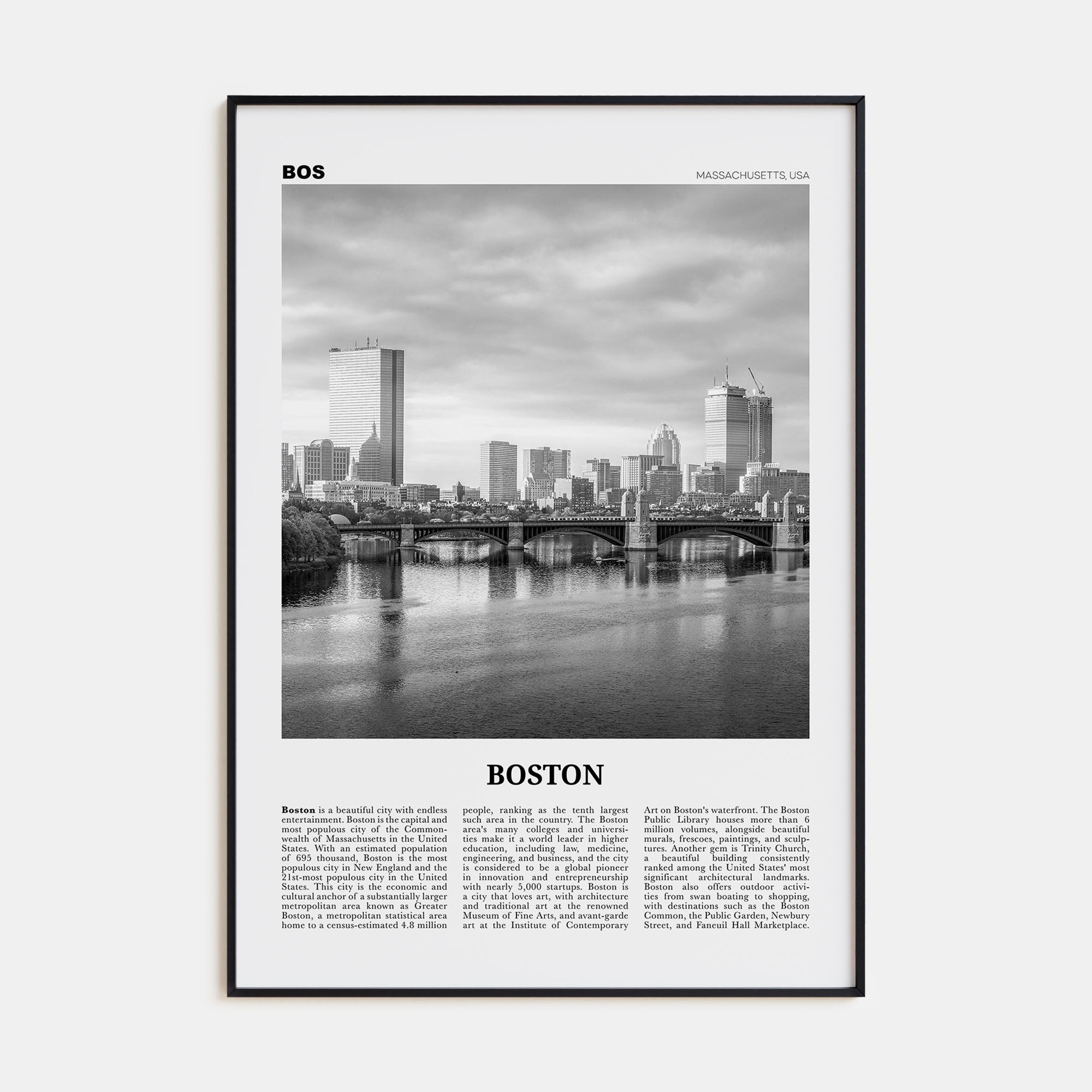 Boston Travel B&W No 5 Poster