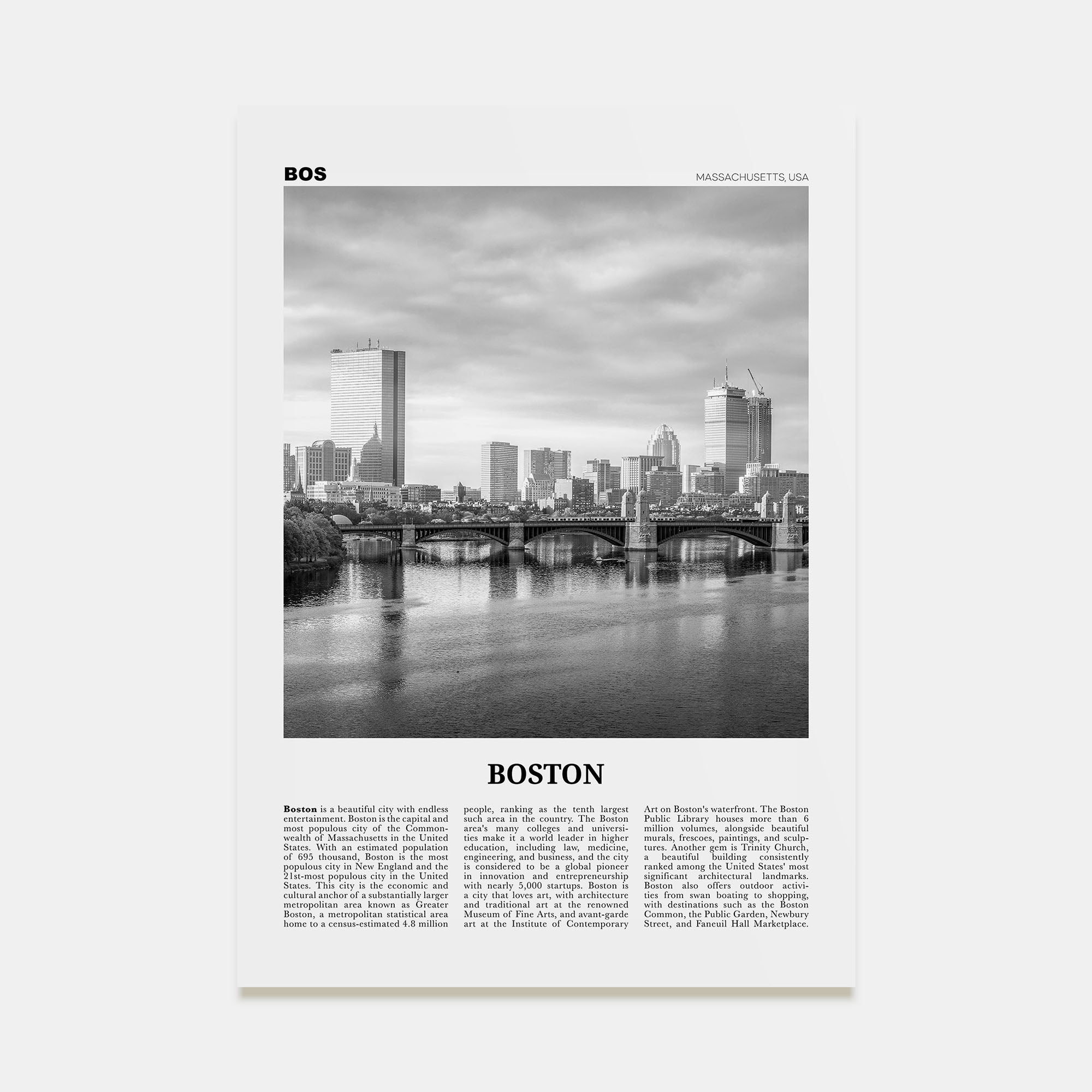 Boston Travel B&W No 5 Poster