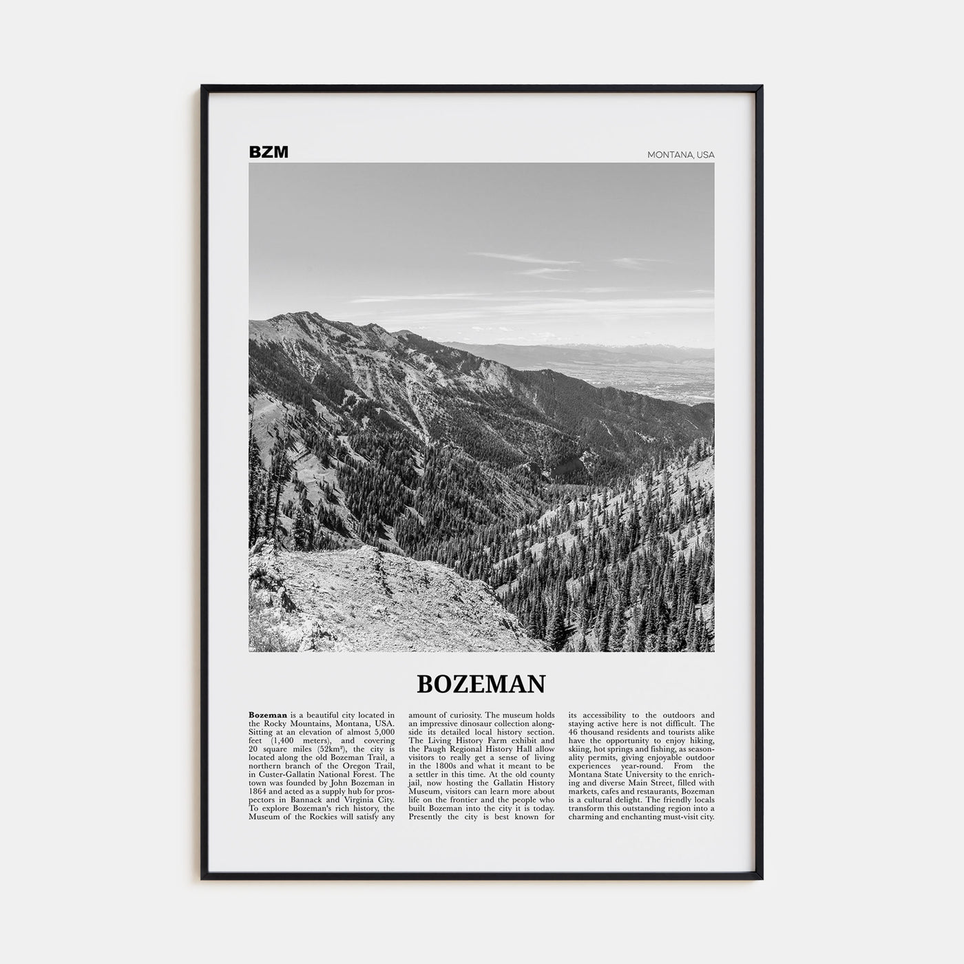 Bozeman Travel B&W Poster