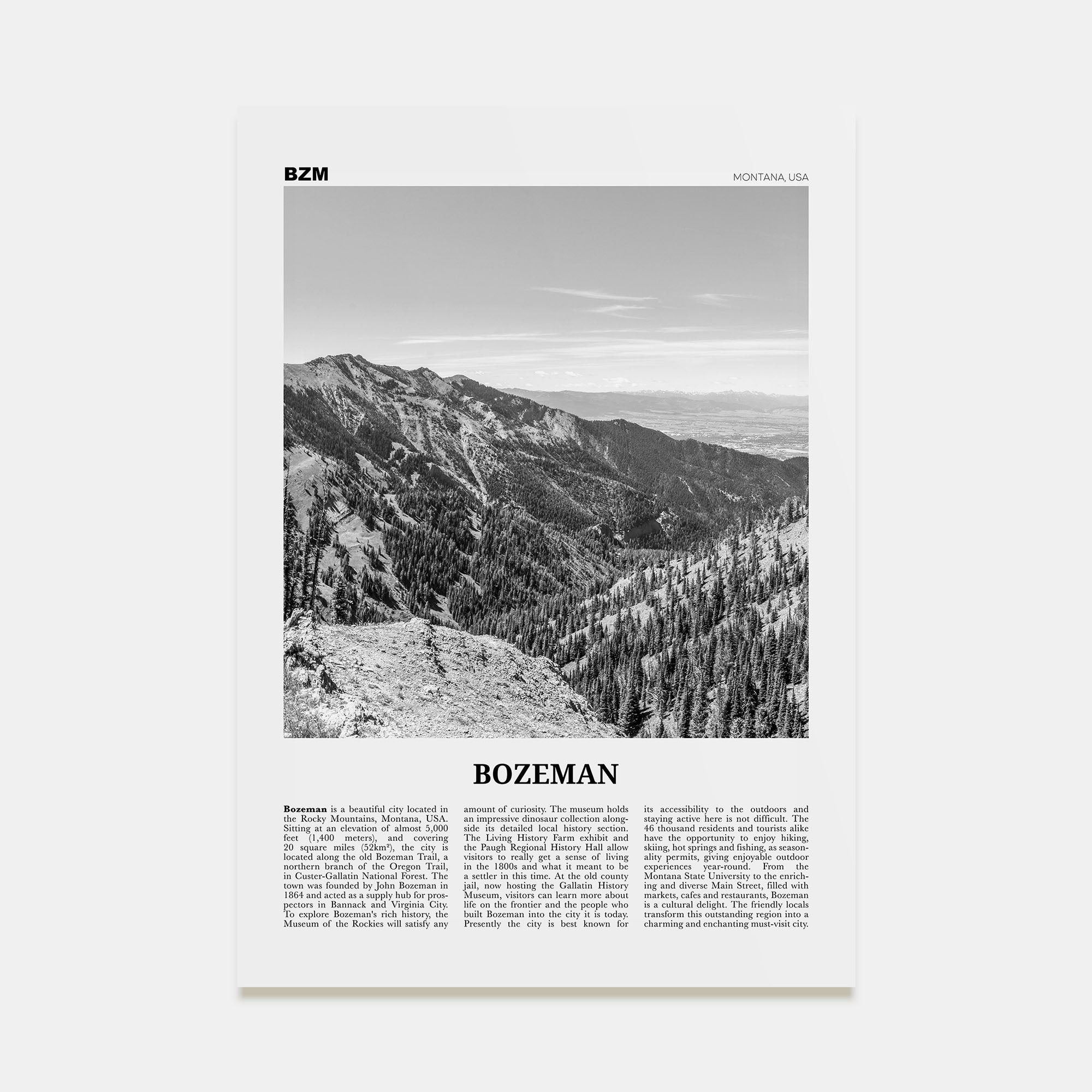 Bozeman Travel B&W Poster