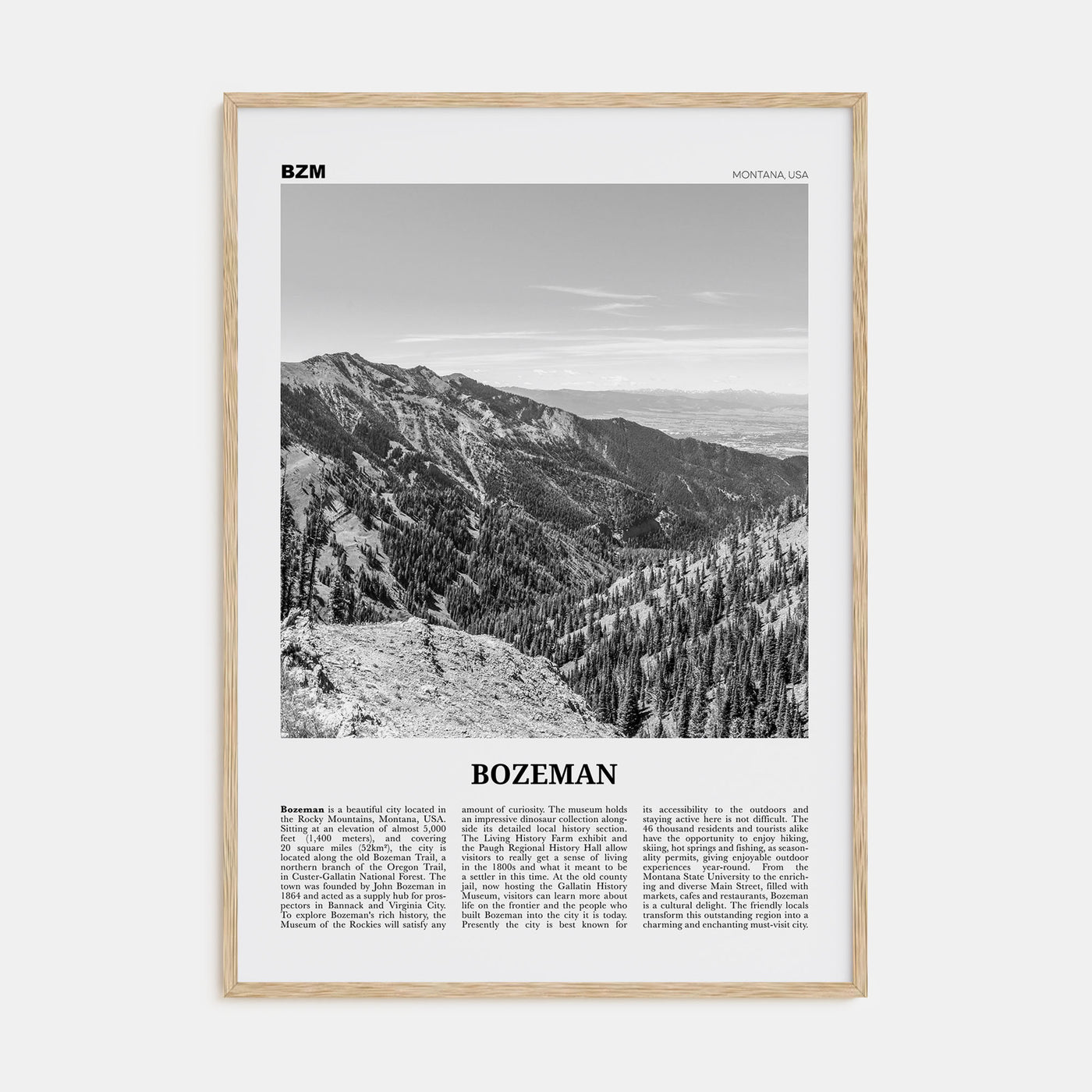 Bozeman Travel B&W Poster