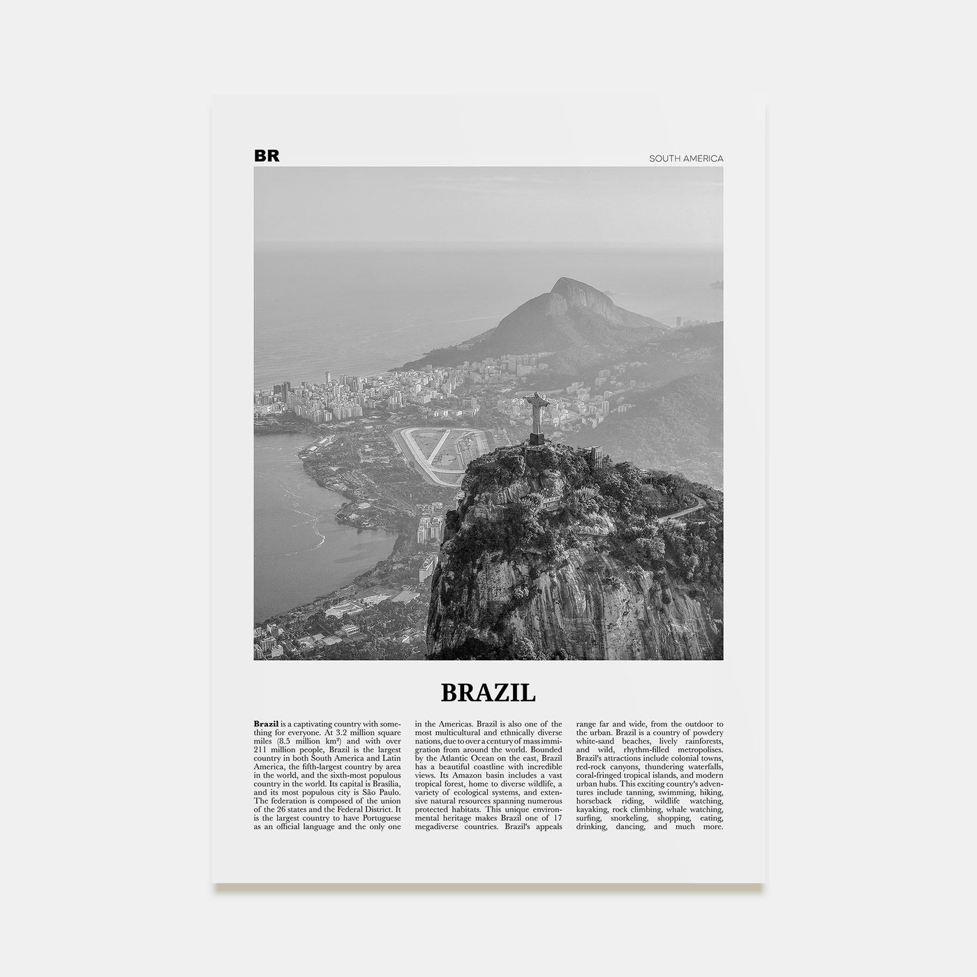 Brazil Travel B&W No 1 Poster