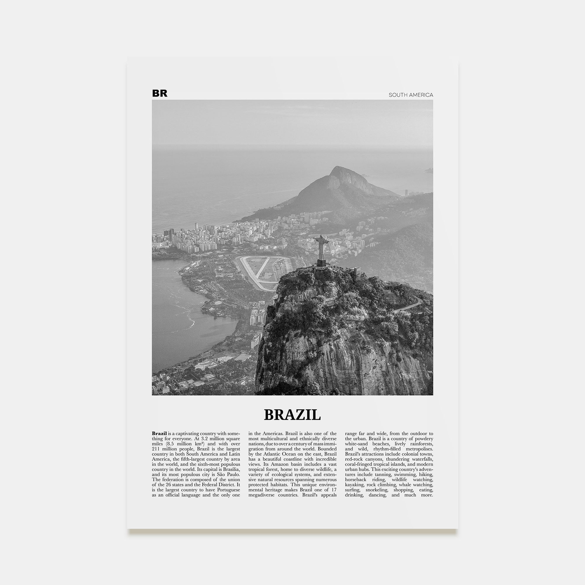 Brazil Travel B&W No 1 Poster