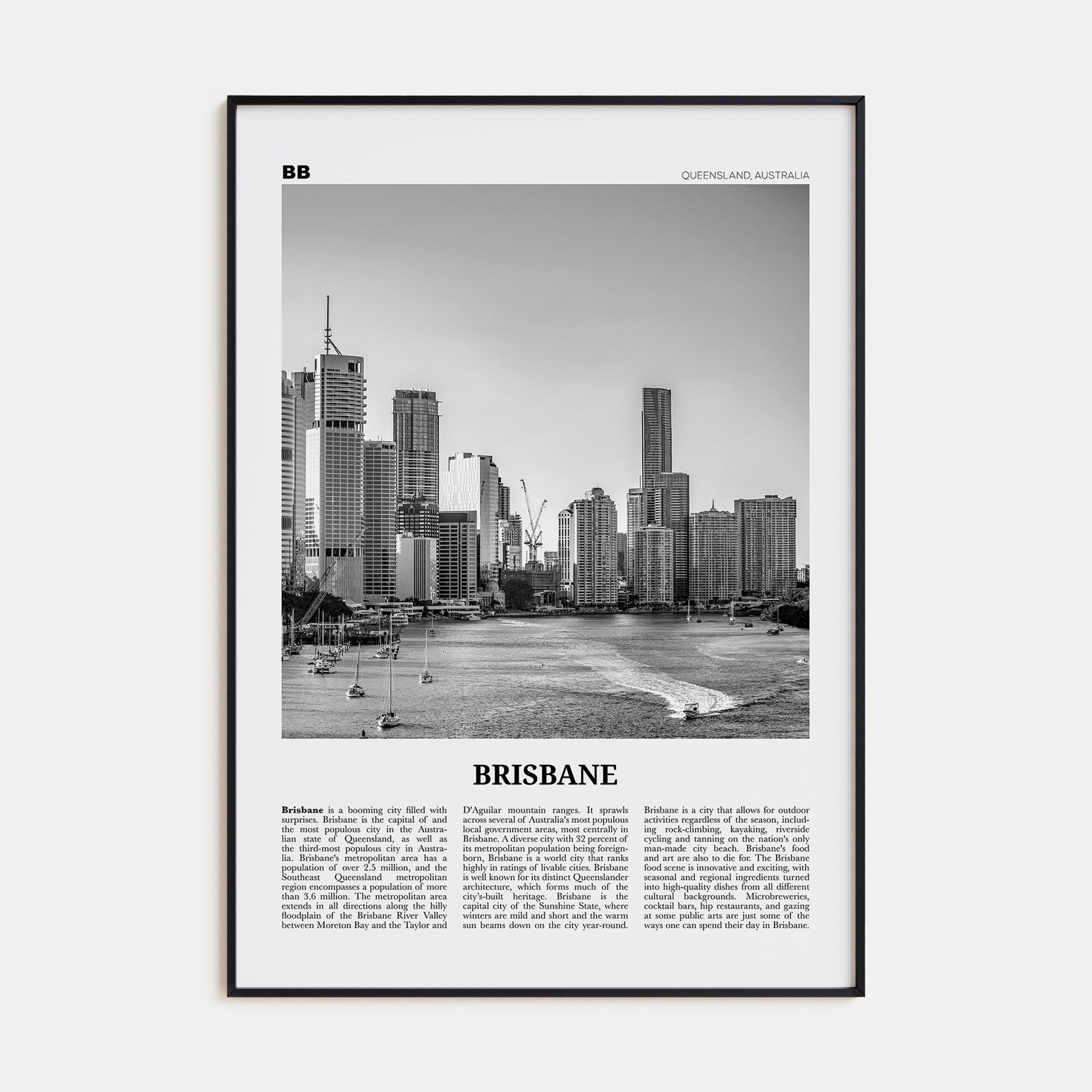 Brisbane Travel B&W No 1 Poster