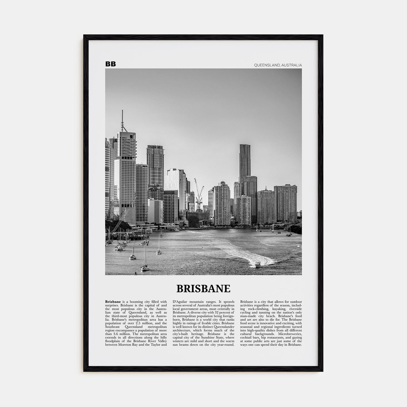 Brisbane Travel B&W No 1 Poster