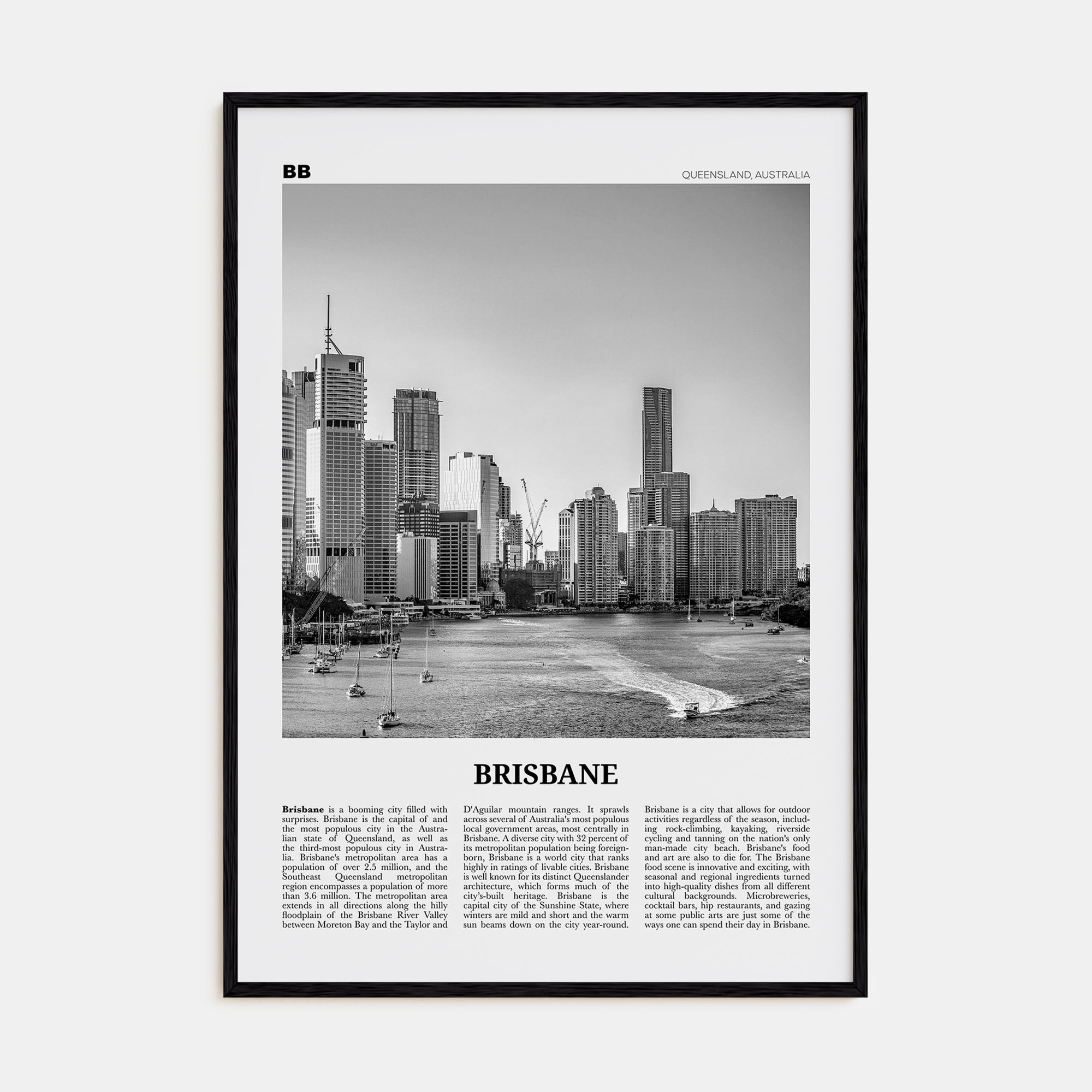 Brisbane Travel B&W No 1 Poster