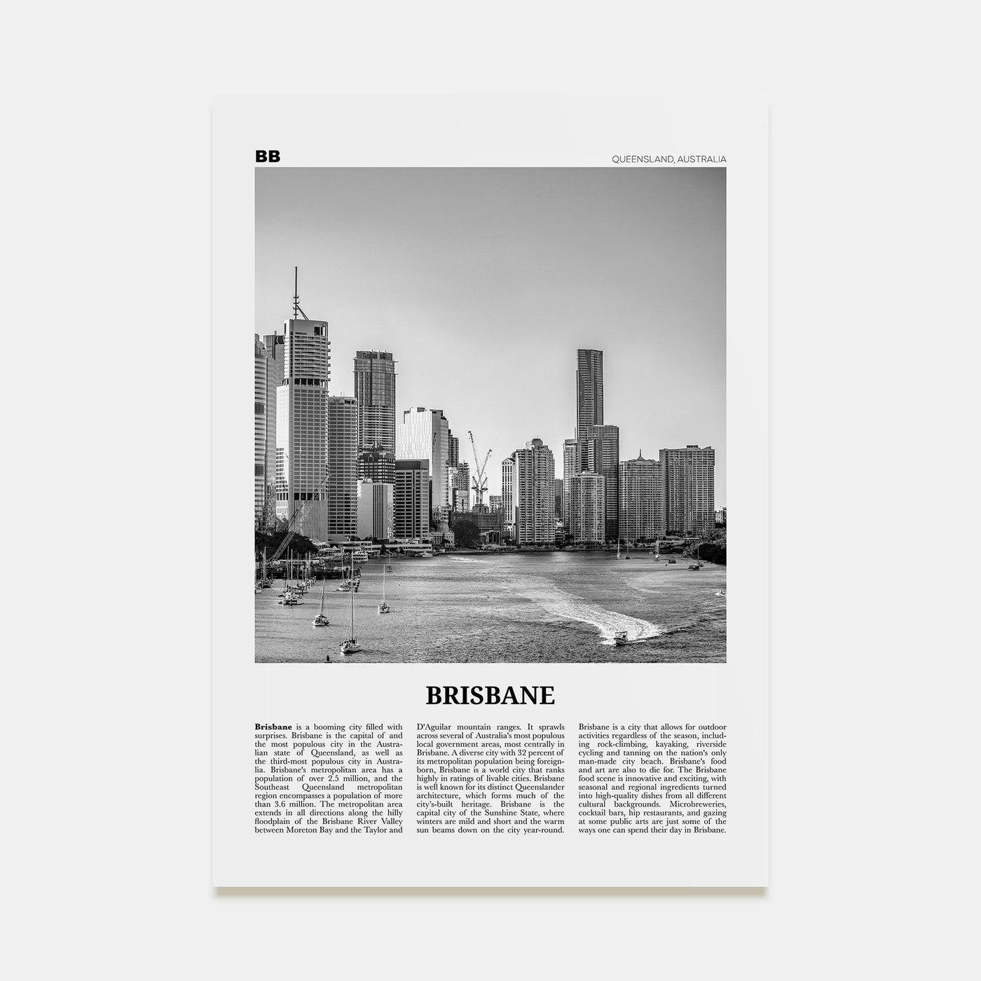 Brisbane Travel B&W No 1 Poster