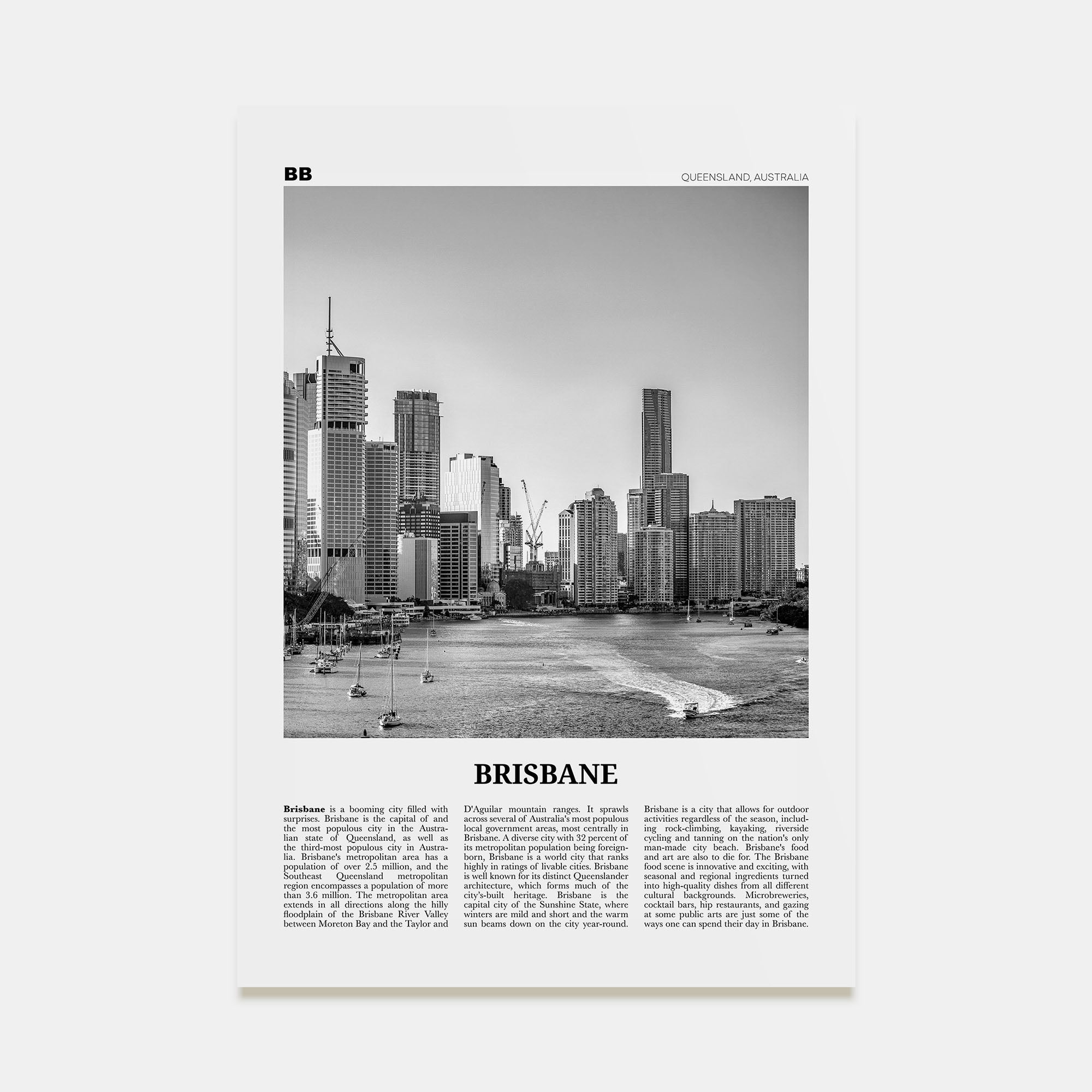 Brisbane Travel B&W No 1 Poster