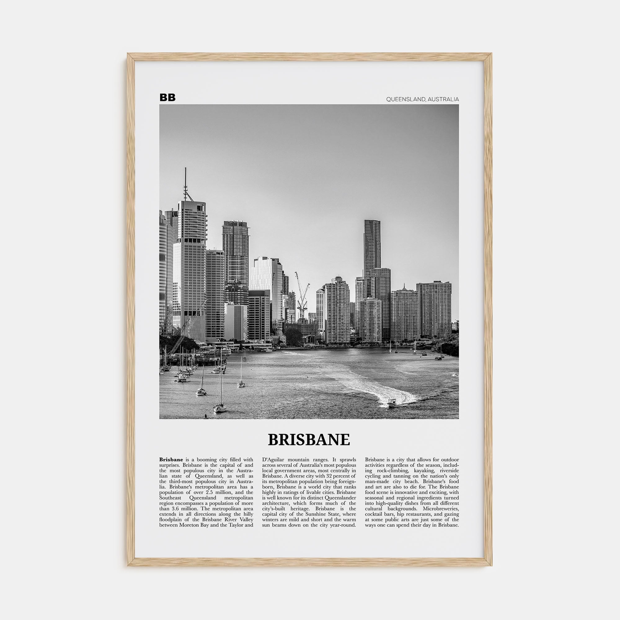 Brisbane Travel B&W No 1 Poster
