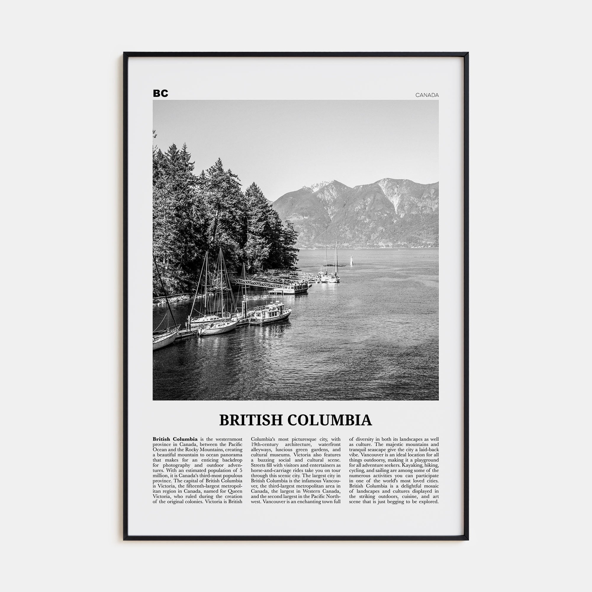 British Columbia Travel B&W Poster