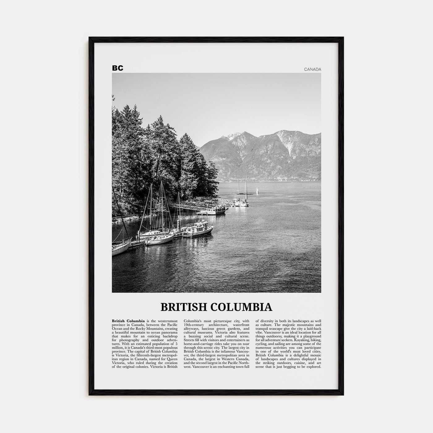 British Columbia Travel B&W Poster