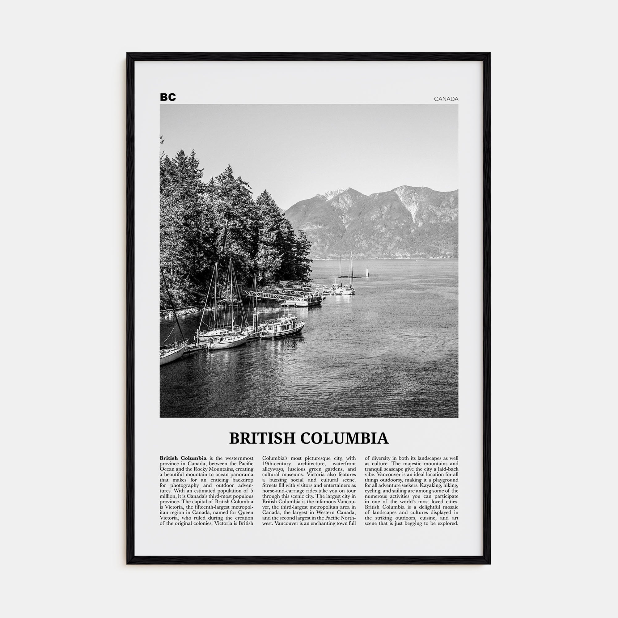 British Columbia Travel B&W Poster