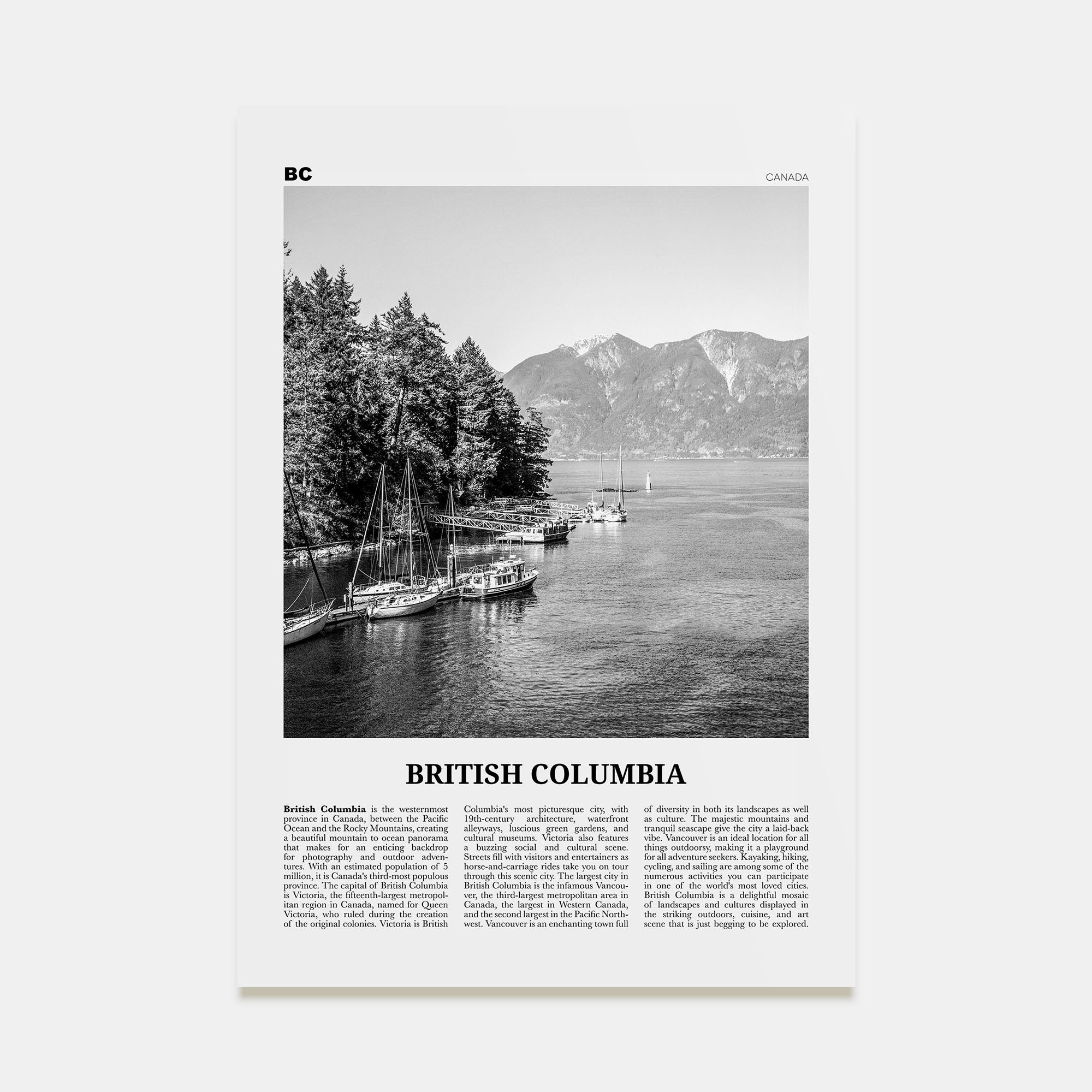 British Columbia Travel B&W Poster