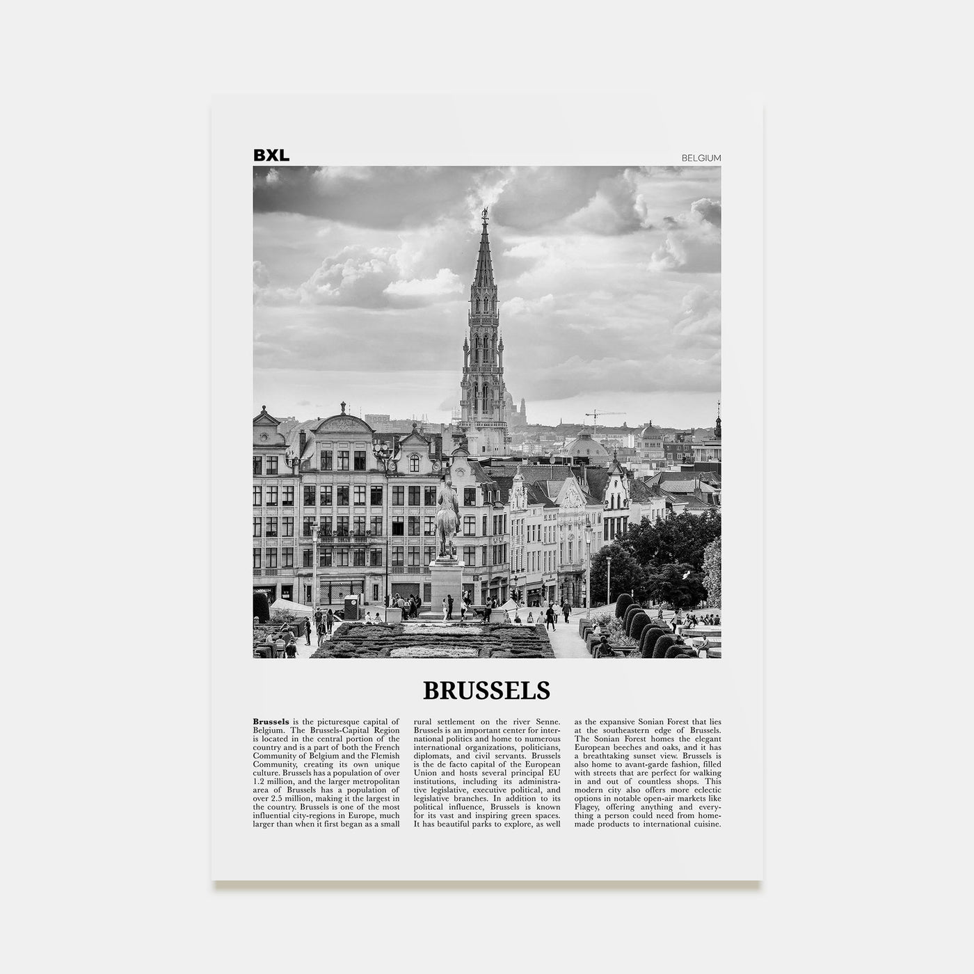 Brussels Travel B&W Poster