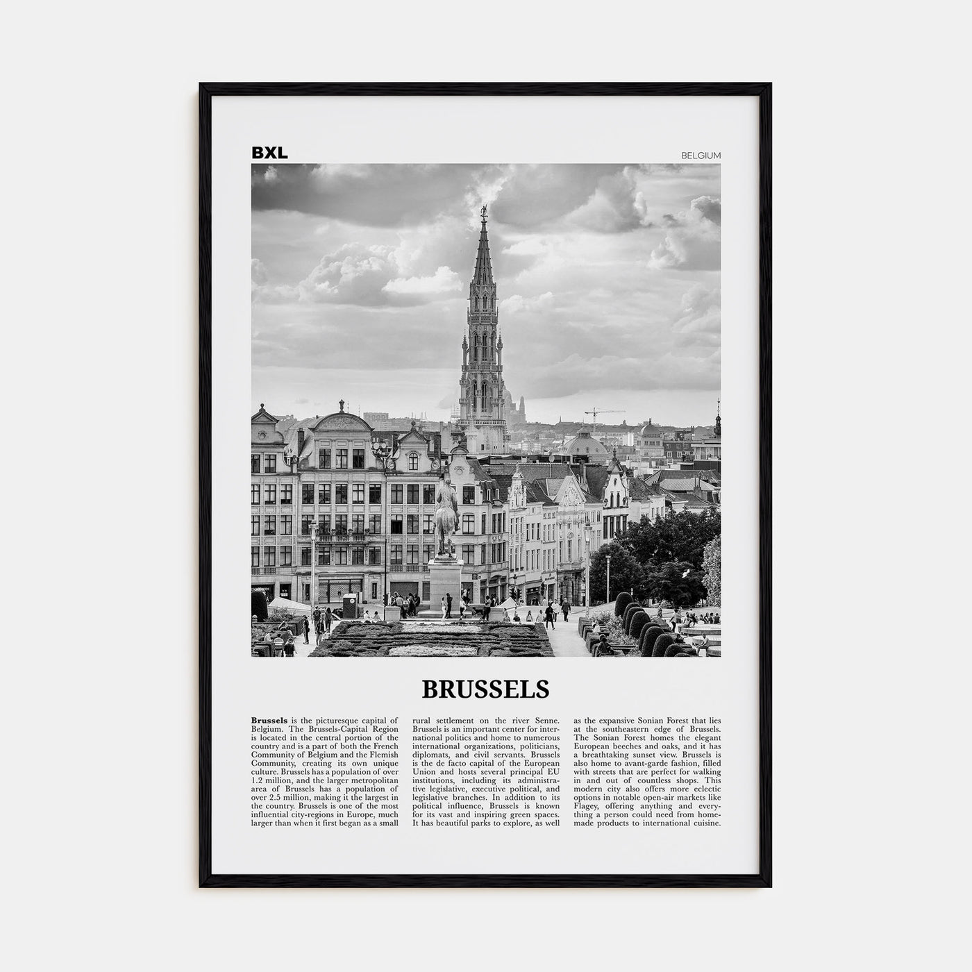Brussels Travel B&W Poster