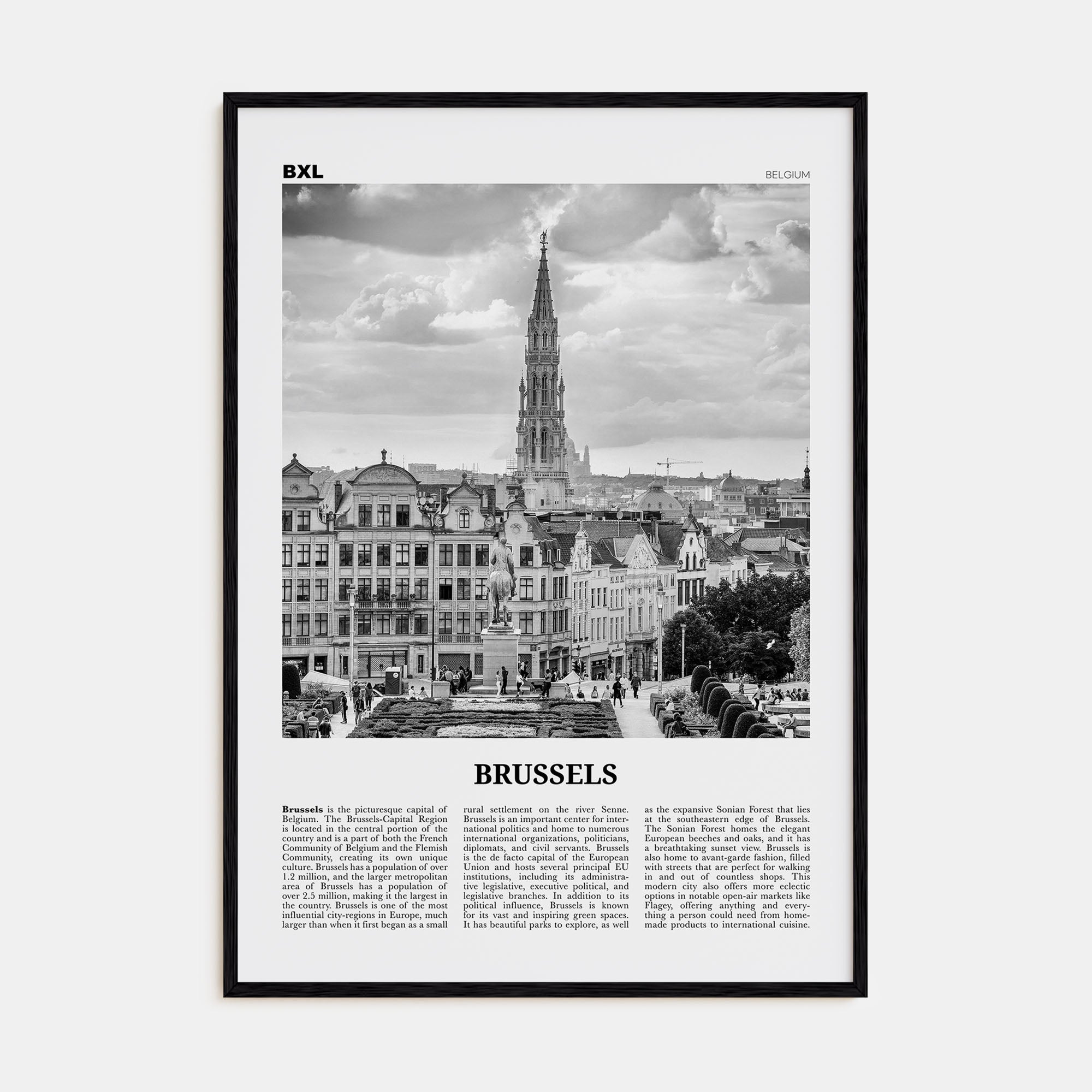 Brussels Travel B&W Poster