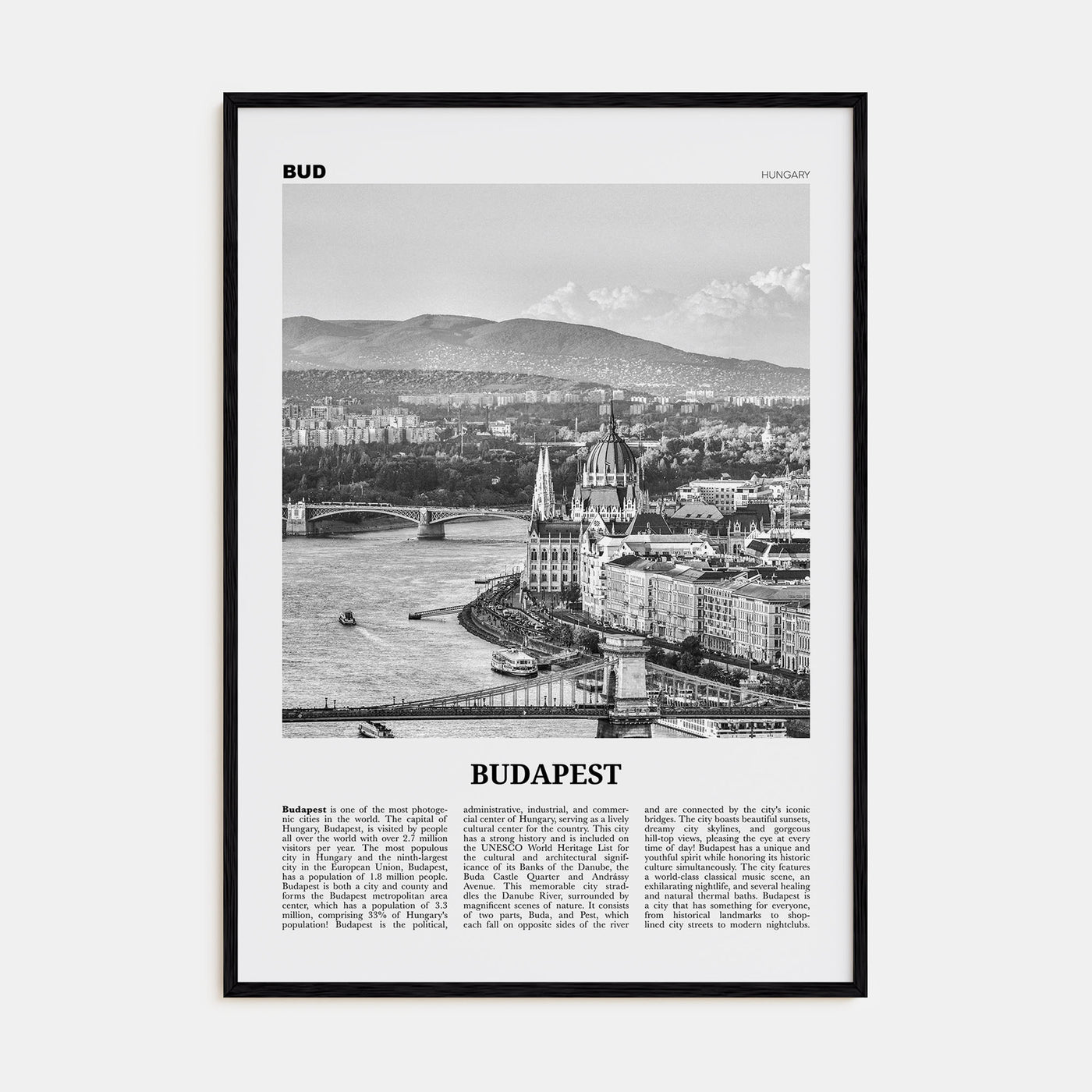 Budapest Travel B&W Poster