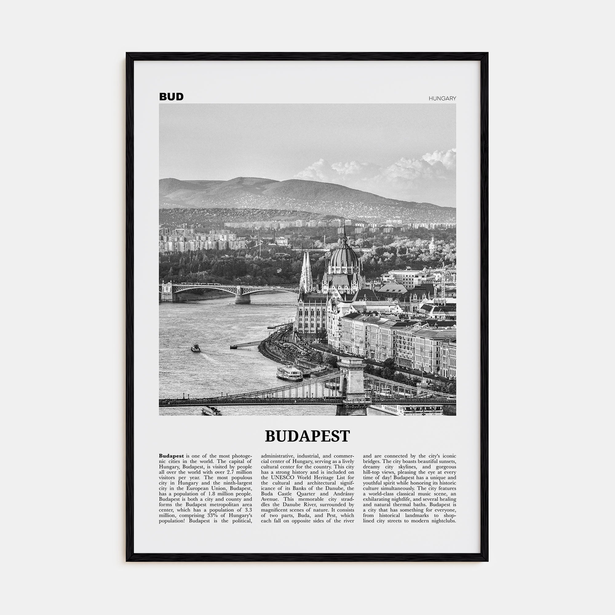 Budapest Travel B&W Poster