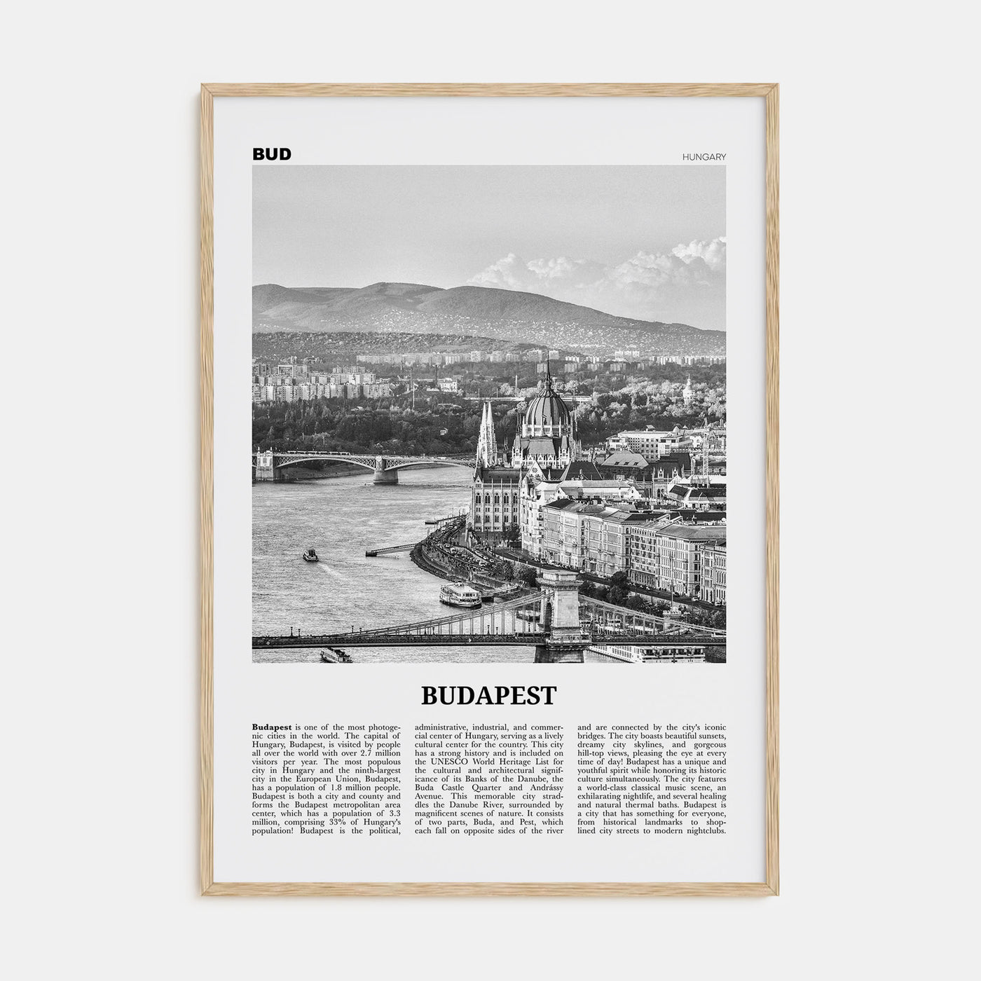 Budapest Travel B&W Poster